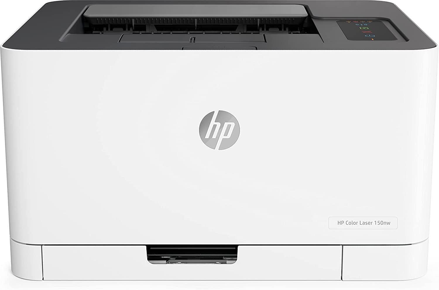 Color LaserJet 150nw 4ZB95A, Stampante a Singola Funzione A4, Stampa Fronte e Retro Manuale a colori, 18 ppm, USB, Wi-Fi, Ethernet, Schermo LCD a icone con tastierino, Bianca