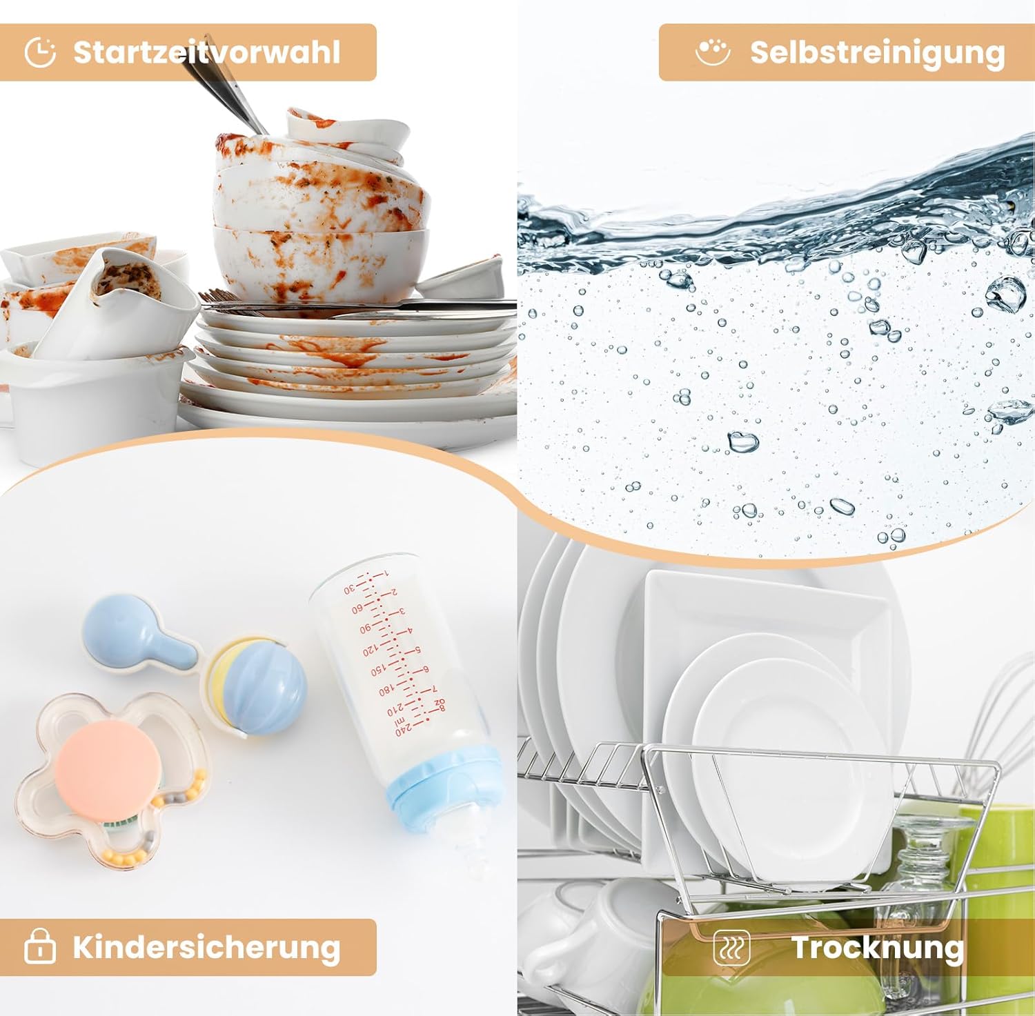 HAVA Tischgeschirrspüler, 8 Programme NEUES Modell, mini Spülmaschine mit Kindersicherung & Startverzögerung, 5L Wassertank für Wohnungen, Schlafsäle und Wohnmobile
