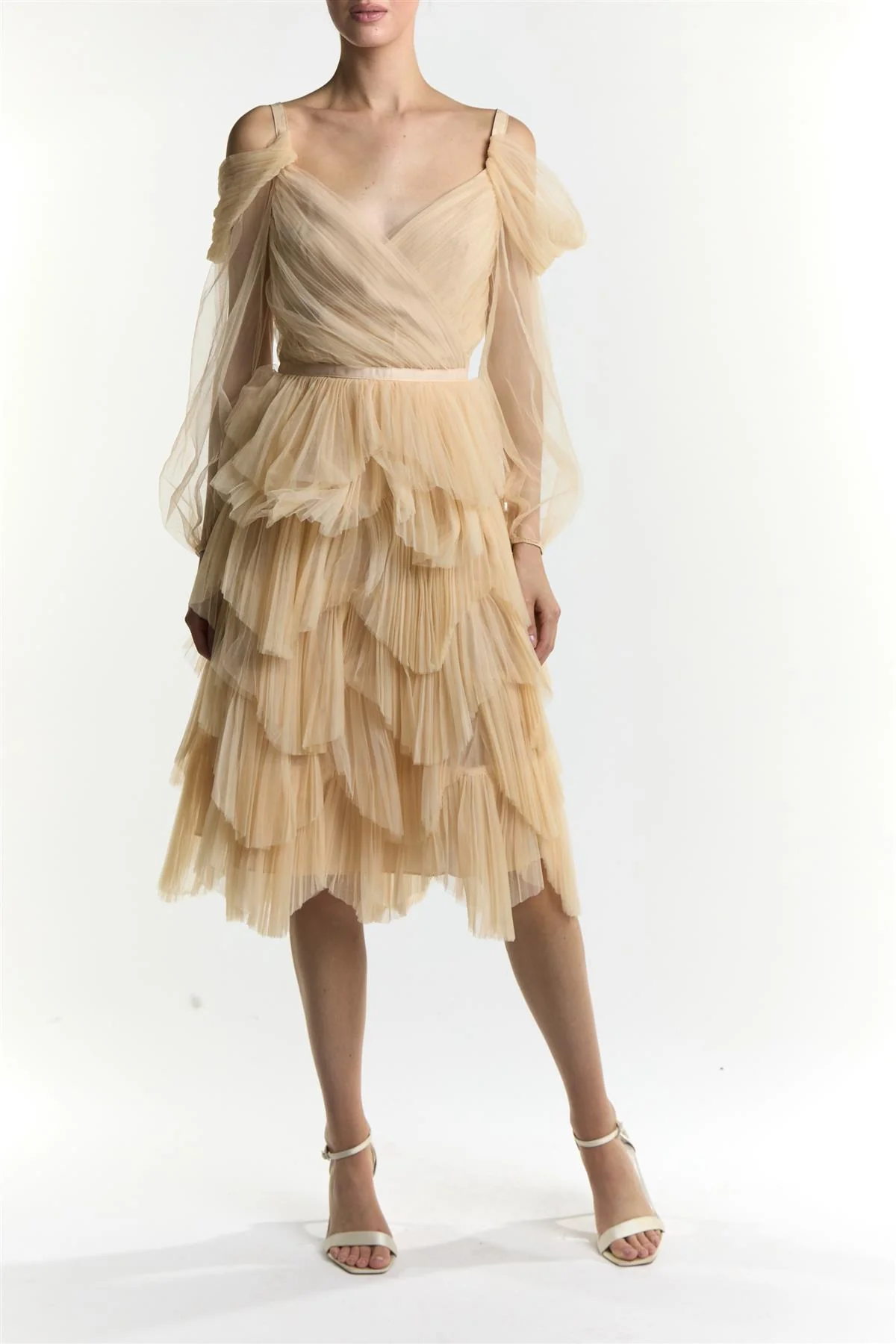 Light Stone Lara Pleated Tulle Skirt Midi-Dress