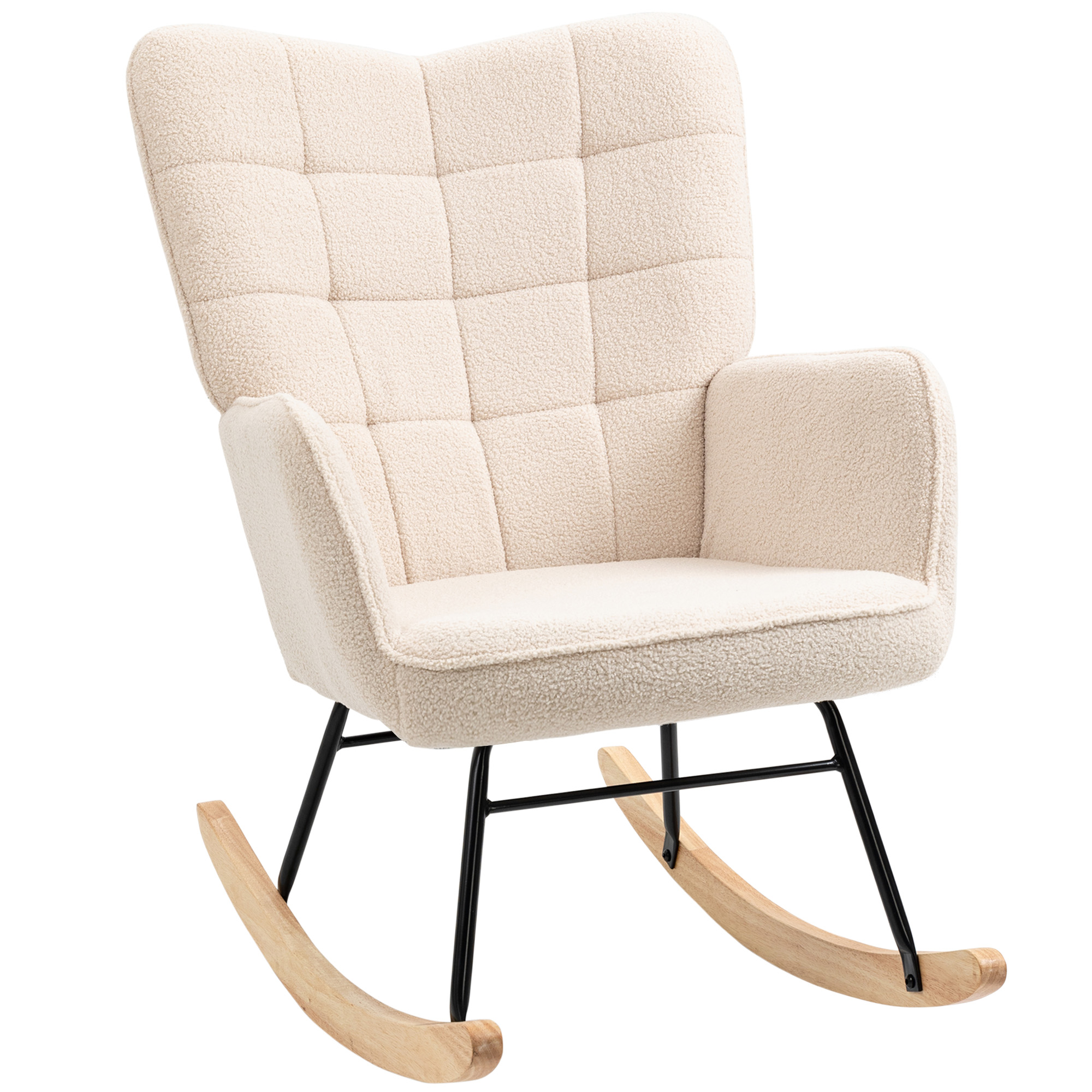 HOMCOM Schaukelstuhl im Retro-Design, Massivholz, Sessel, Relaxsessel, 98 cm x  71 cm x 101 cm, Beige