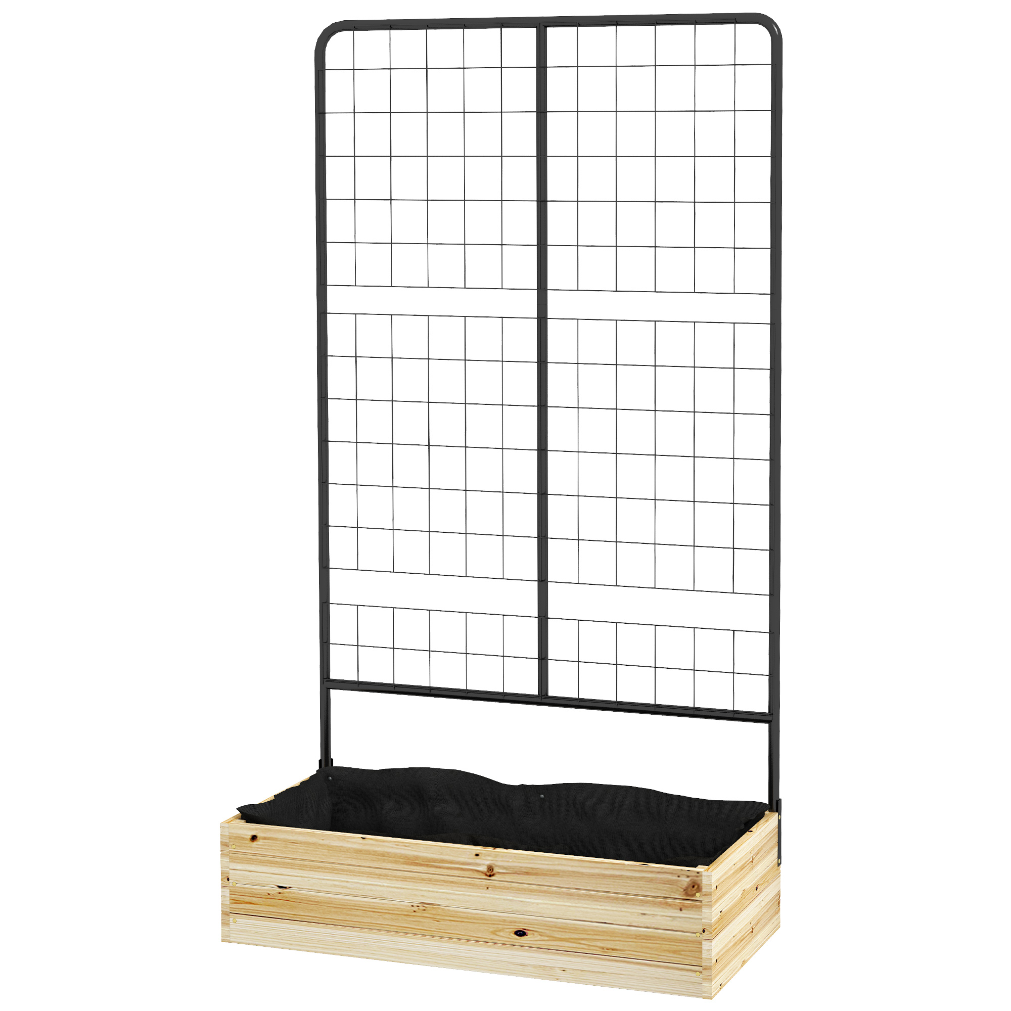Outsunny Hochbeet mit Rankgitter, Innenfutter aus Vlies, Naturholz, Stahl, 80x38x145 cm, Schwarz