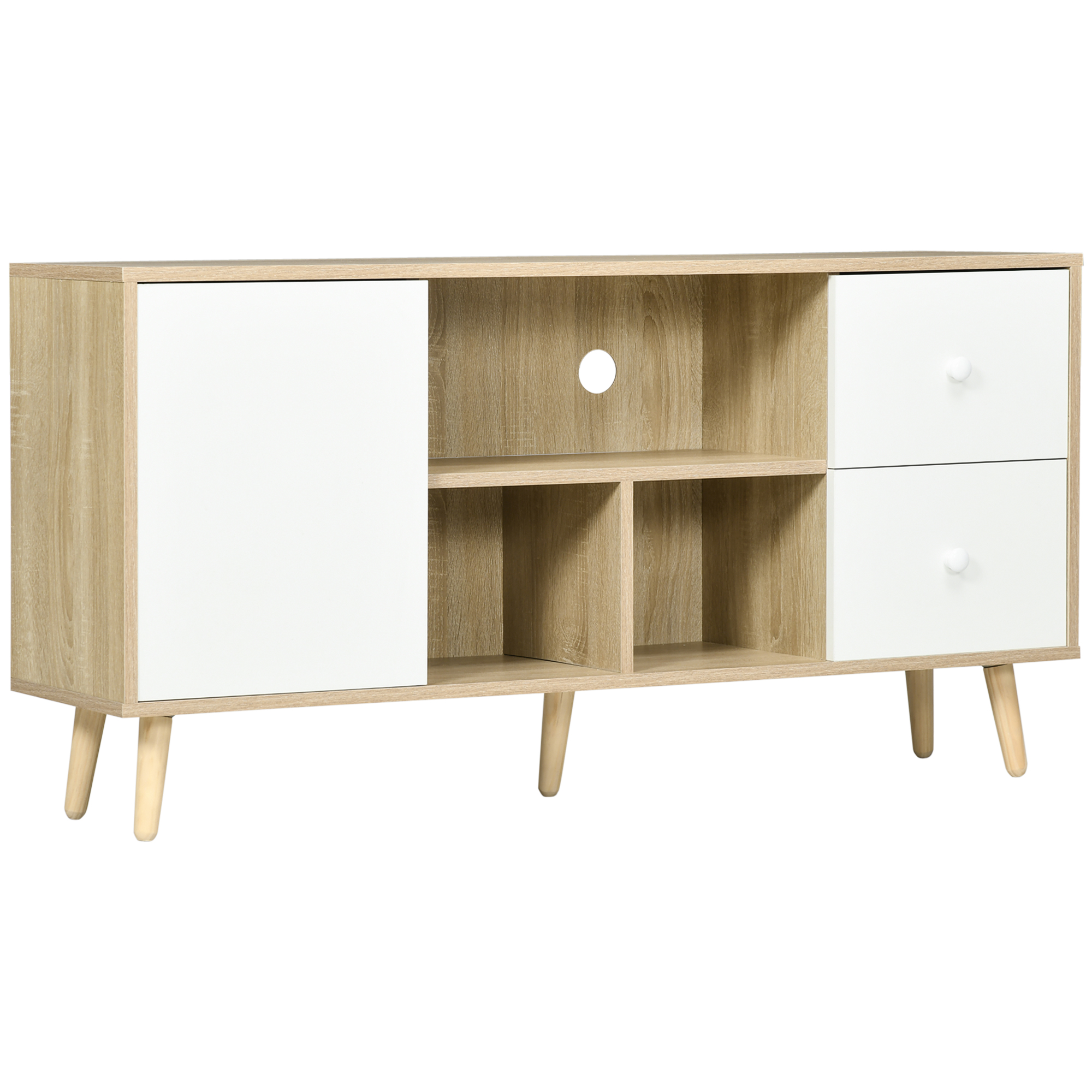 HOMCOM TV-Schrank für Fernseher bis zu 45 Zoll Massivholzbeine Skandinavischer Stil 3 Fächer 1 Schrank 120 x 30 x 60 cm