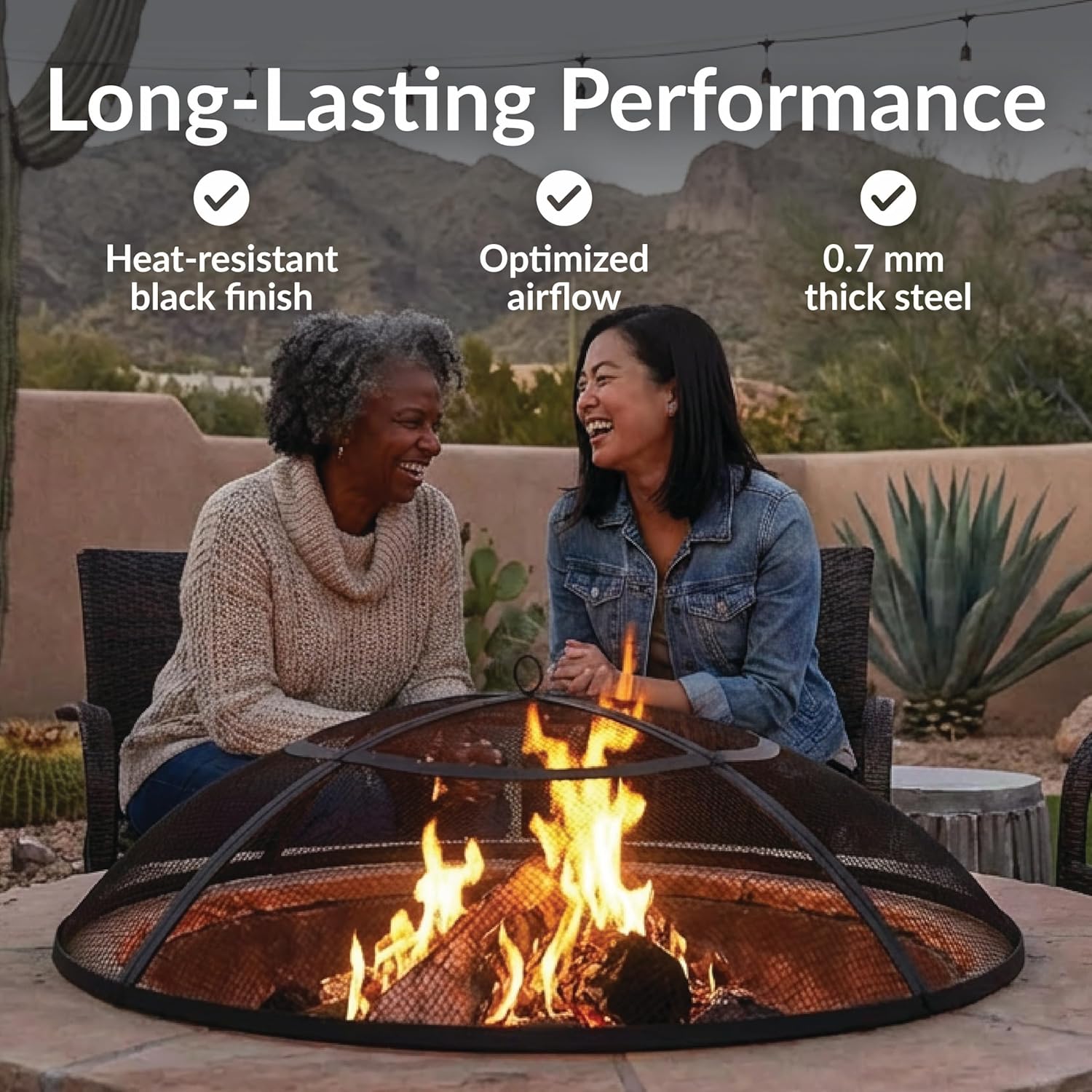 Sunnydaze Round Fire Pit Spark Screen - Outdoor Fire Pit Screen with Handle - Heavy-Duty Steel Metal Mesh - 40" Diameter