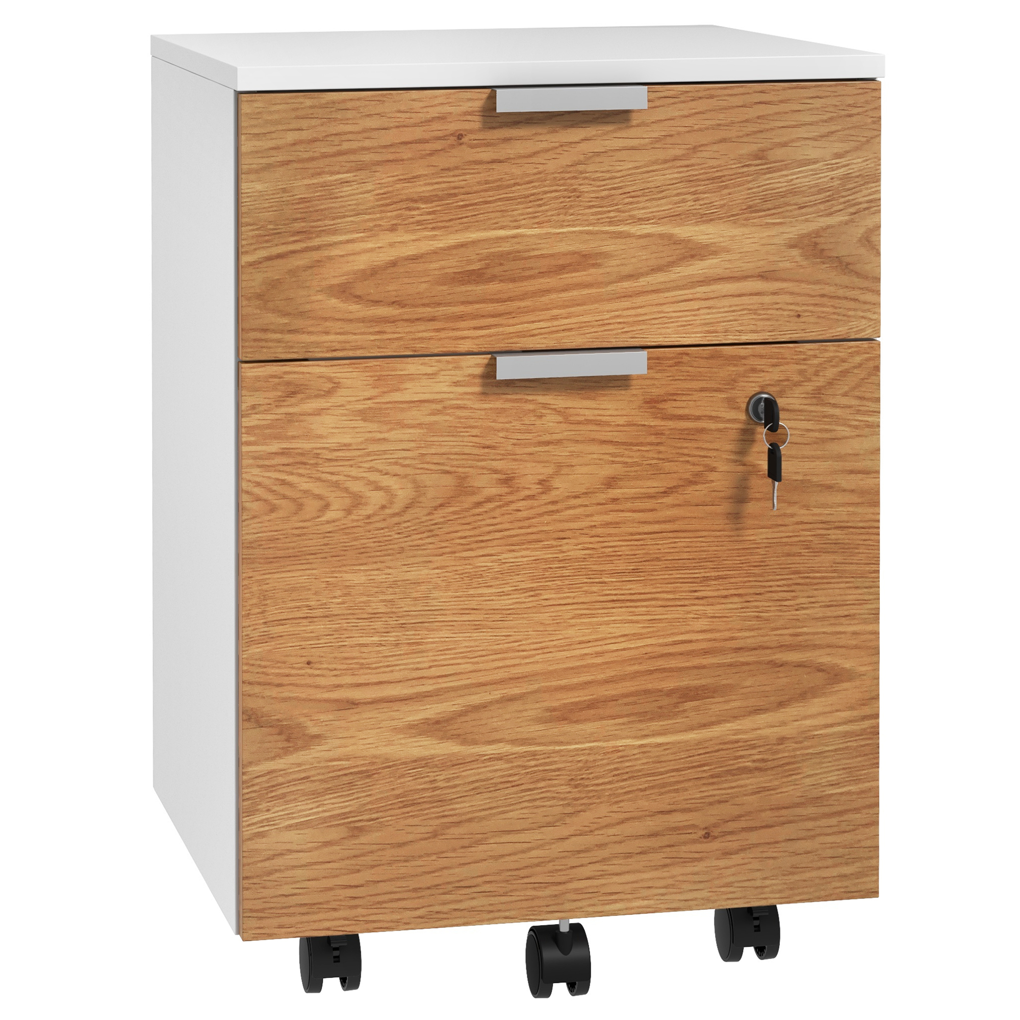HOMCOM Büroschublade, Aufbewahrungsschrank 2 Schubladen 2 Aufhängestangen für Hängeregistratur, abschließbar mit 2 Schlüsseln 42x40x60 cm