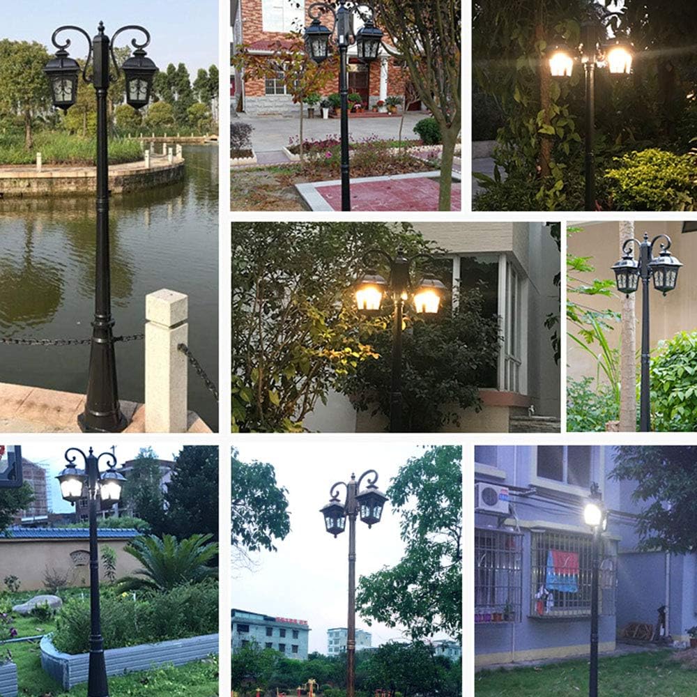 Schwarz Straßenlaterne 2-Flammig Wegeleuchten Aluguss und Glas Kandelaber Hoflampe Garten-Laterne Vintage E27 Außenleuchte 230CM Rasen-Lampe
