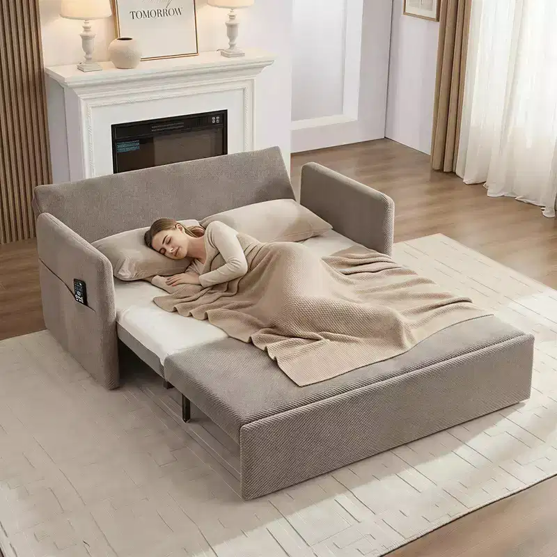 Convertible Sofa Bed with Adjustable Backrest, Bubble Fleece