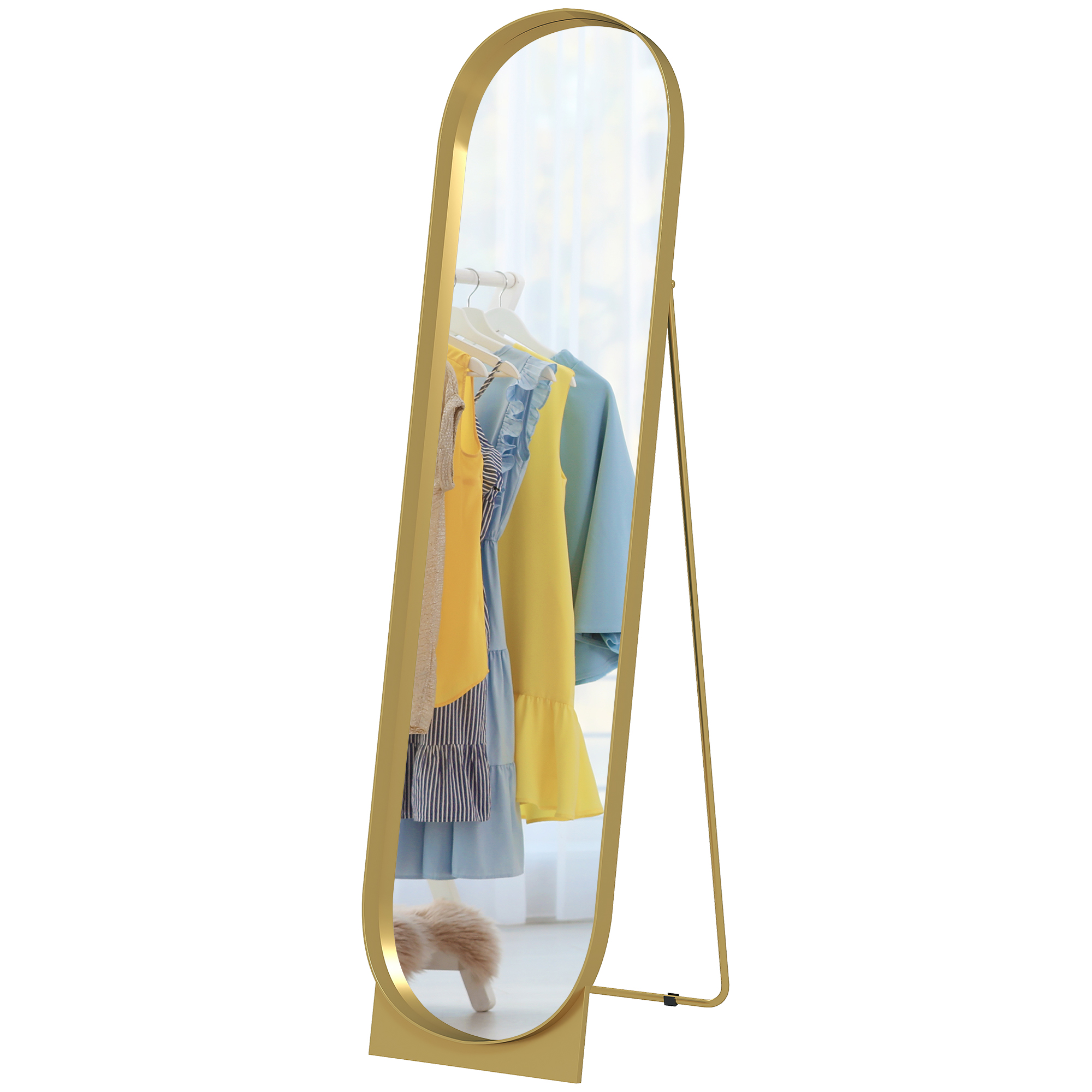 HOMCOM Moderner Bodenspiegel mit Metallrahmen zum Anlehnen oder an die Wand hängen, 40x150 cm, Gold