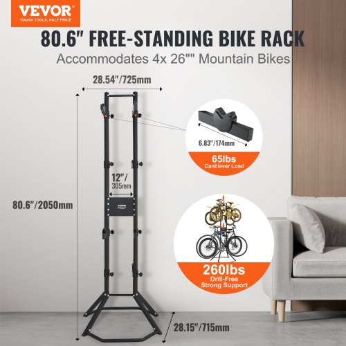 VEVOR 4 Fahrradständer, freistehender vertikaler Fahrradständer, fasst bis zu 260 Pfund
