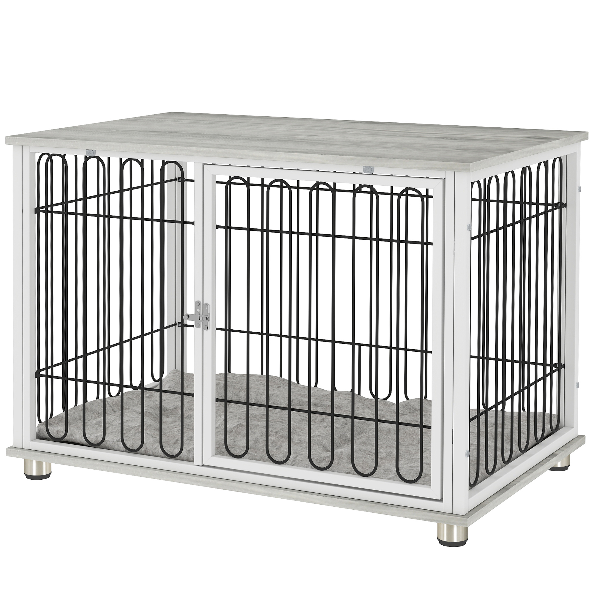 PawHut Hundekäfig Käfig für Hunde mit Kissen verstellbare Füße für mittelgroße Hunde bis 20 kg 90 x 58 x 62,5 cm grau