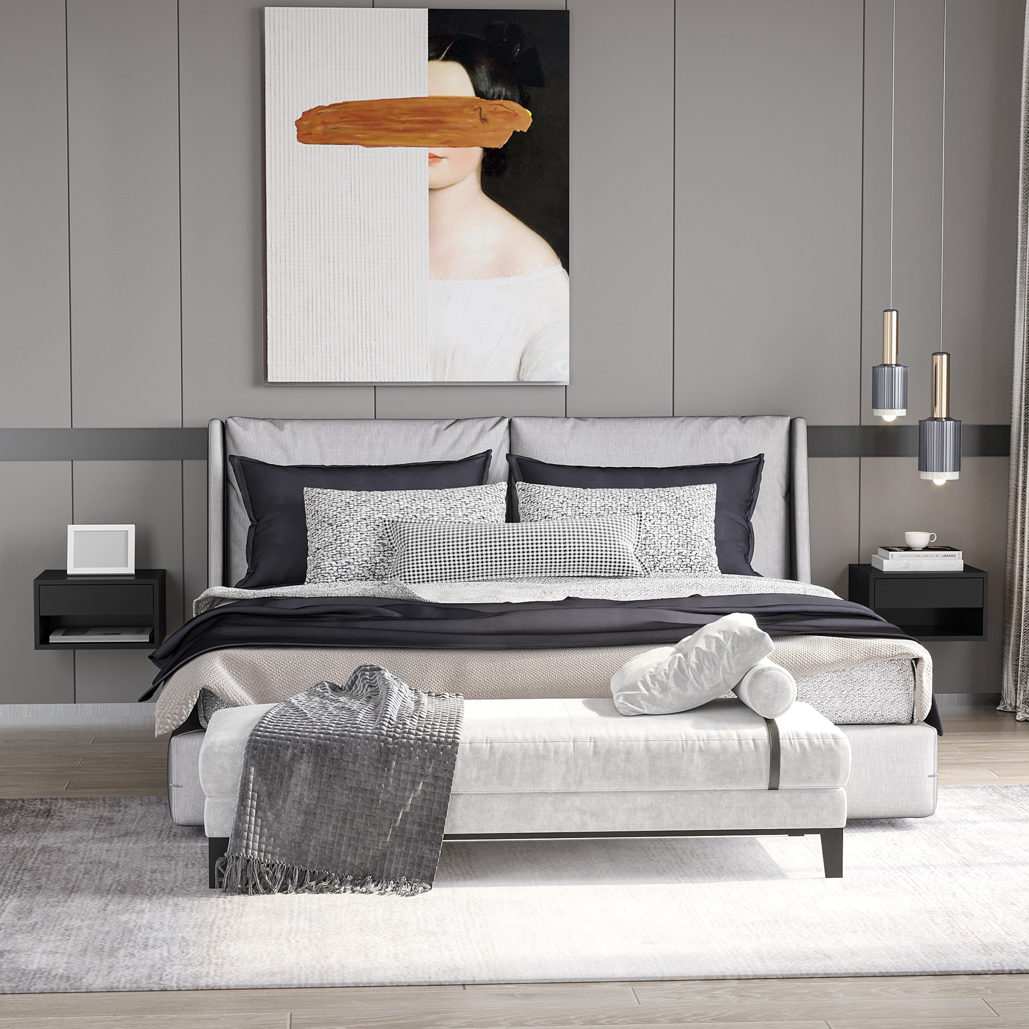 HOMCOM Set mit 2 wandmontierten Nachttischen Nachttisch Schublade Fach Ablagefläche aus Holz Maße 37L x 32B x 21H cm Schwarz