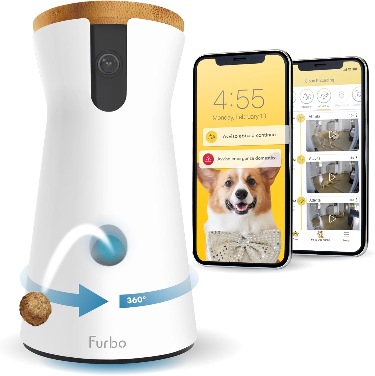 Furbo Videocamera 360° per Cani con Pacchetto Sicurezza Casa