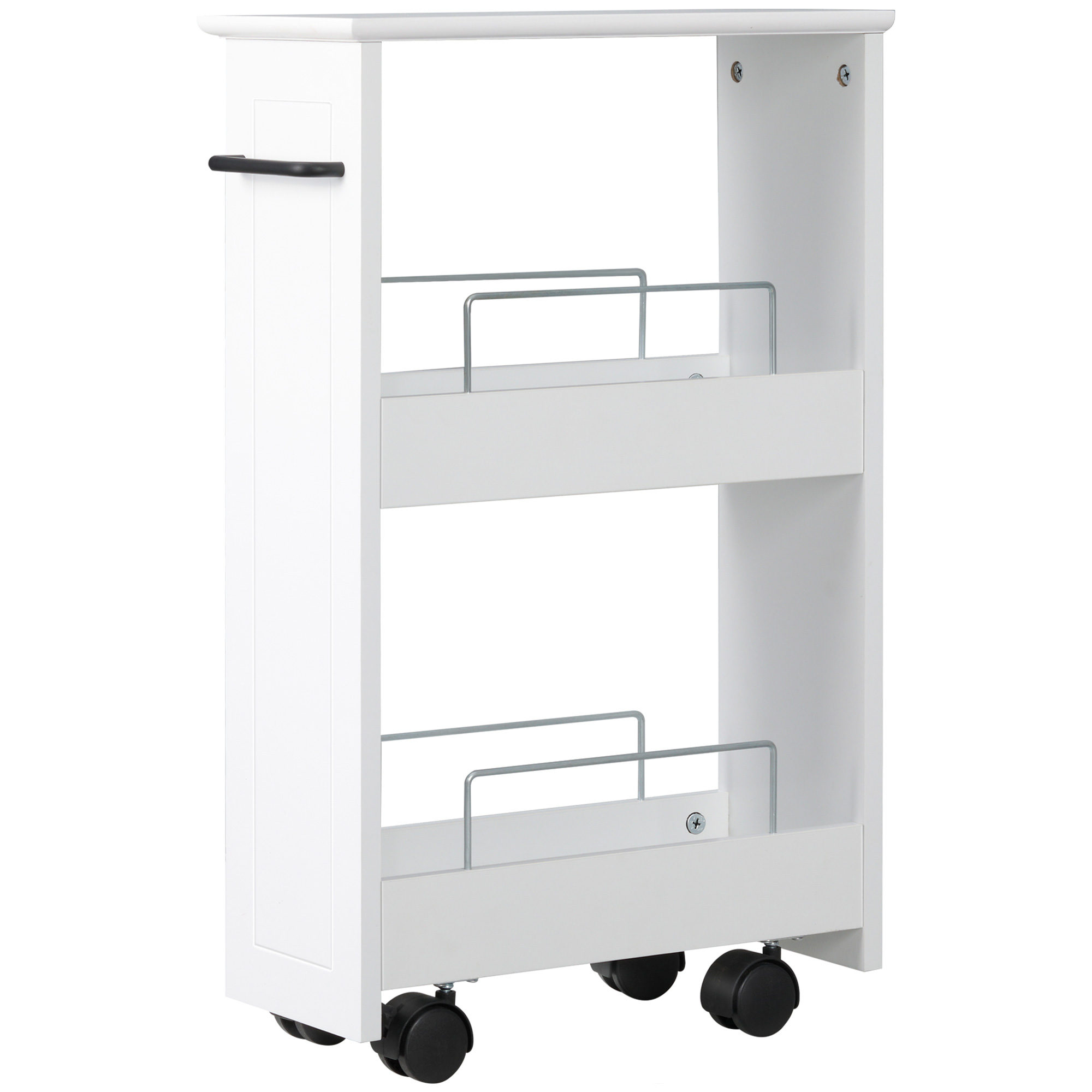 kleankin Vielseitiger platzsparender Küchenwagen aus MDF-Holz und Rädern, 42,5x20,3x66,7cm, Weiß