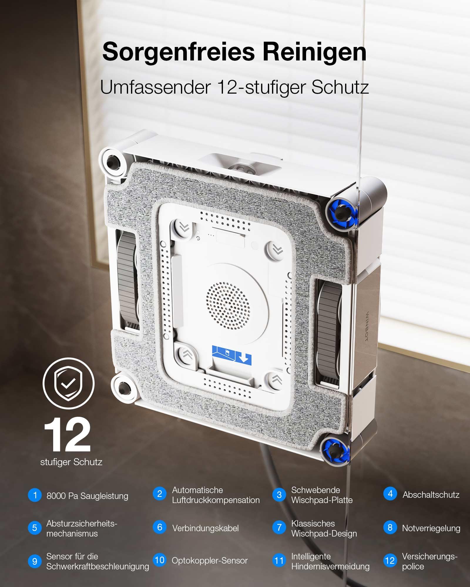 Fensterputzroboter W3 OMNI mit Multifunktionsstation, automatischer Wischpad-Reinigung und App-Steuerung