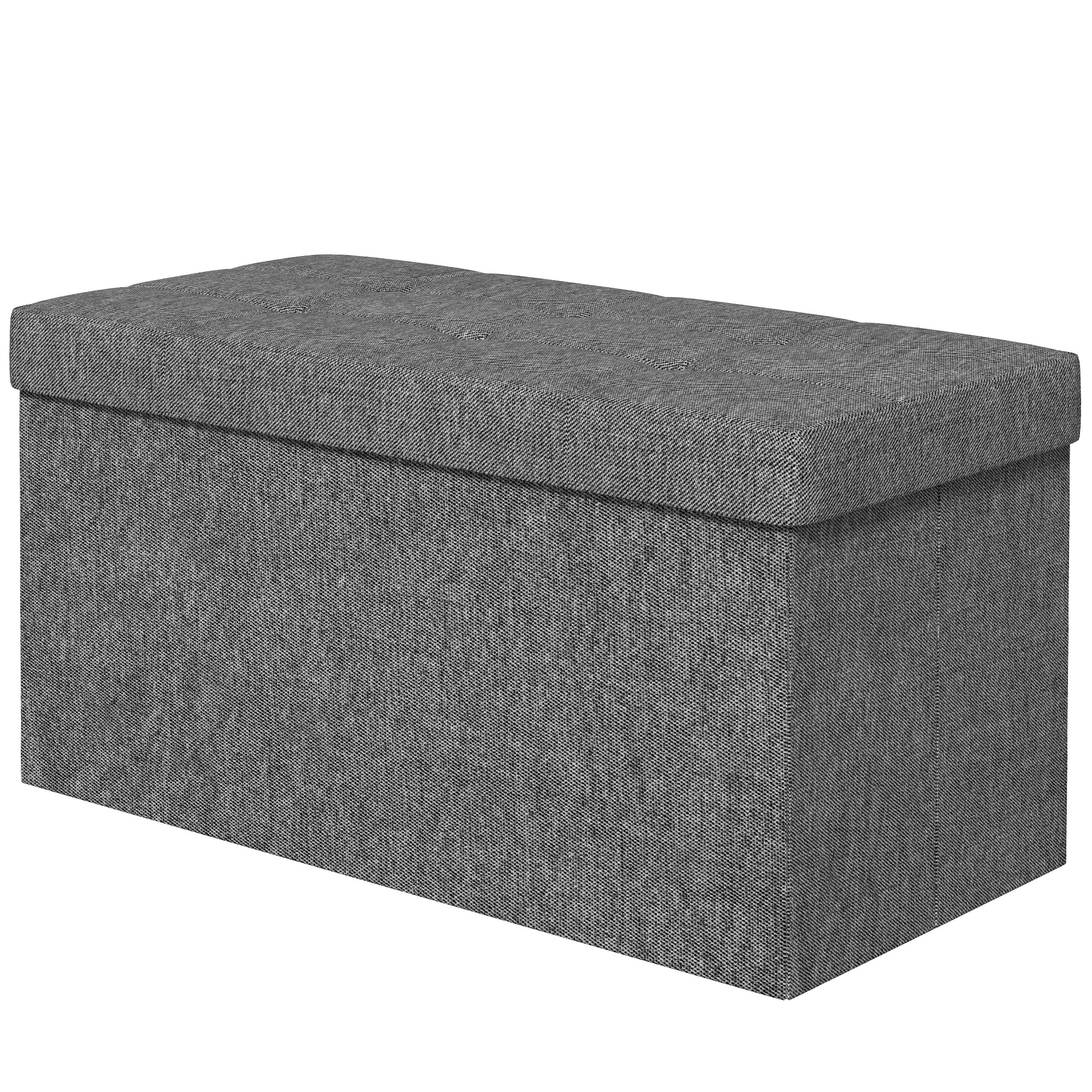 HOMCOM Aufbewahrungsbank Faltbar mit 84L, Gepolsterter Deckel und Leinenstoffbezug, 76x38x38cm, Dunkelgrau