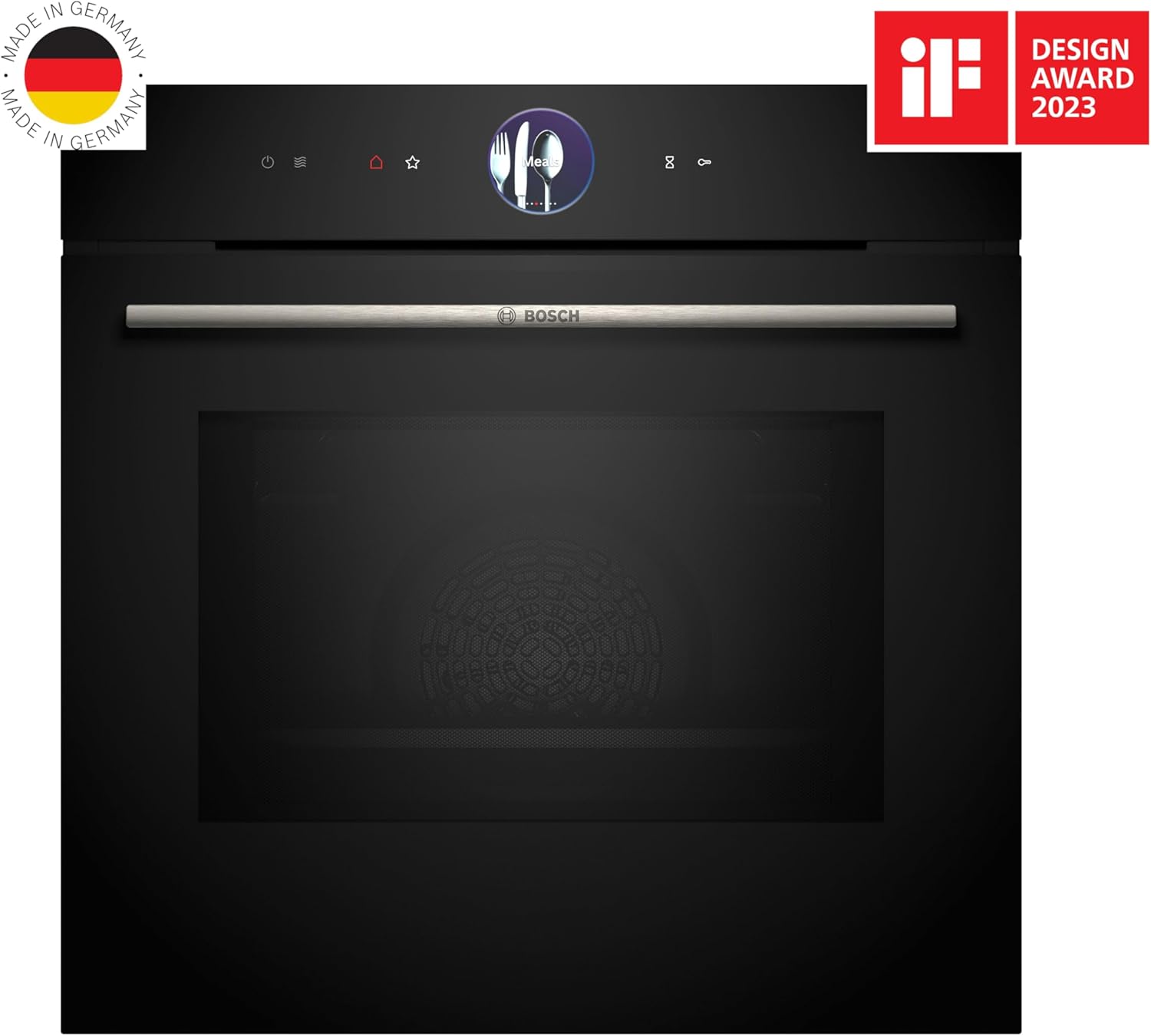 Bosch HMG7361B1, Serie 8 smarter Einbau-Backofen mit Mikrowellenfunktion, 60 x 60 cm, Made in Germany, Schwarz, Air Fry, Digitaler Bedienring, Touchdisplay, Automatikprogramme, Reinigungsunterstützung