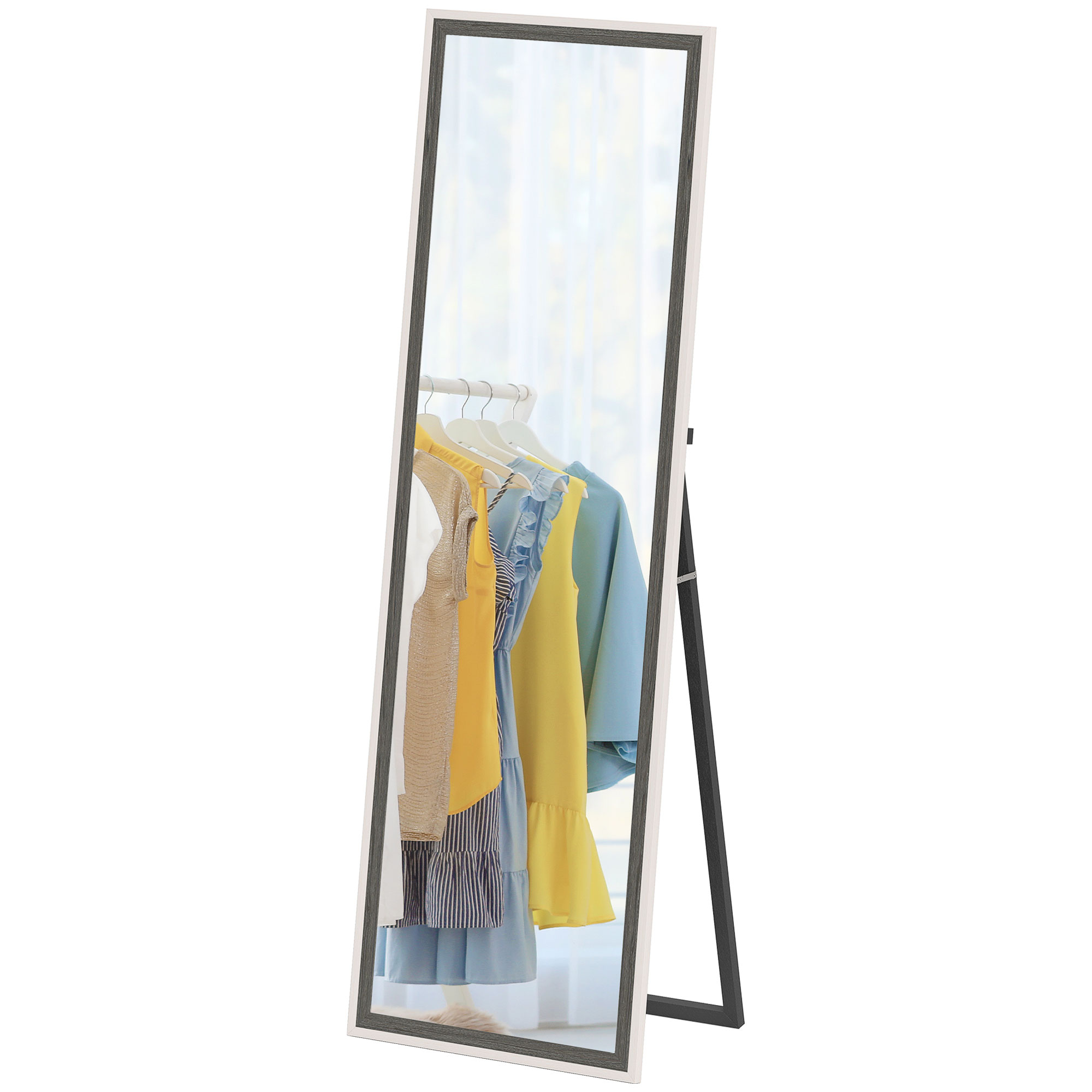 HOMCOM Ganzkörperspiegel, MDF-Rahmen, splitterfreie Folie, 162,6 x 53,3 cm, Grau