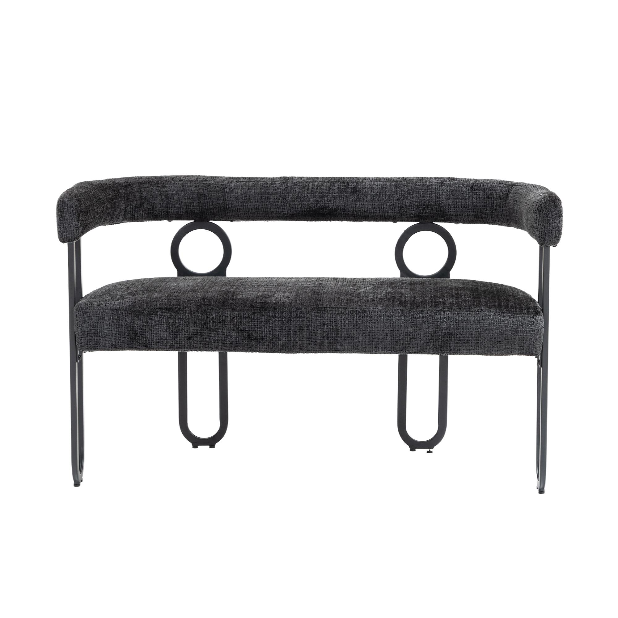 Doppelsofa mit abgerundeter Rückenlehne, Chenille-Stoff, modernes Design, Schwarz