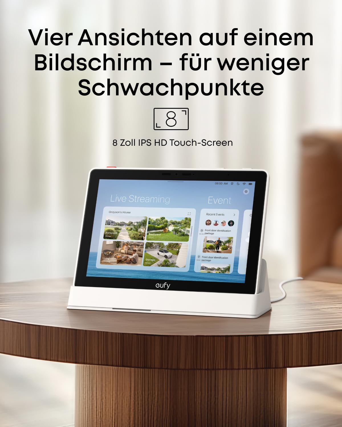 Smart Home Hub mit 8-Zoll-Display, Echtzeit-Meldungen und 4 Live-Streams Echtzeit-Meldungen LED-Display 60 Hz Kontrast 2000:1