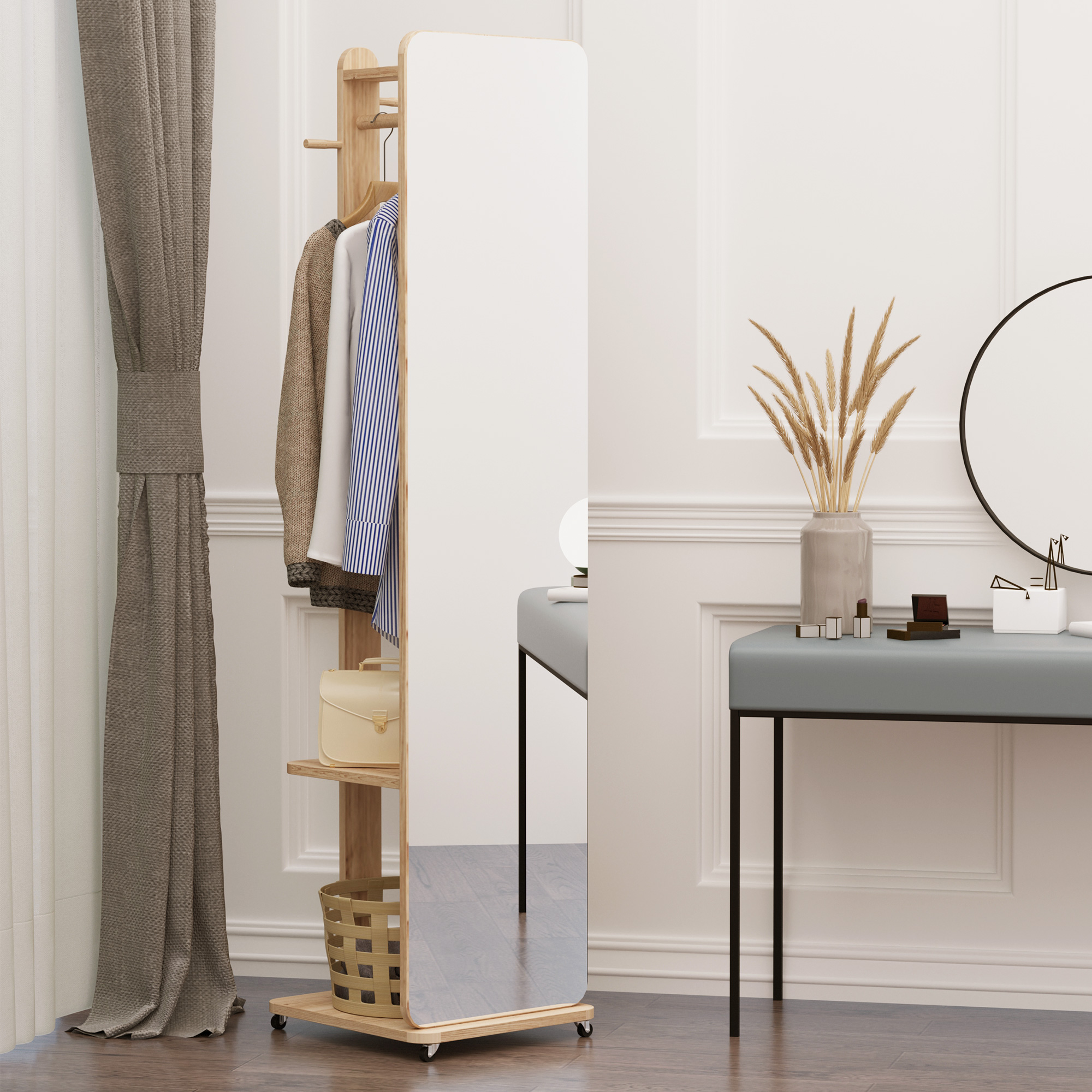 HOMCOM Standspiegel Natur 40 cm x 44,5 cm x 170 cm