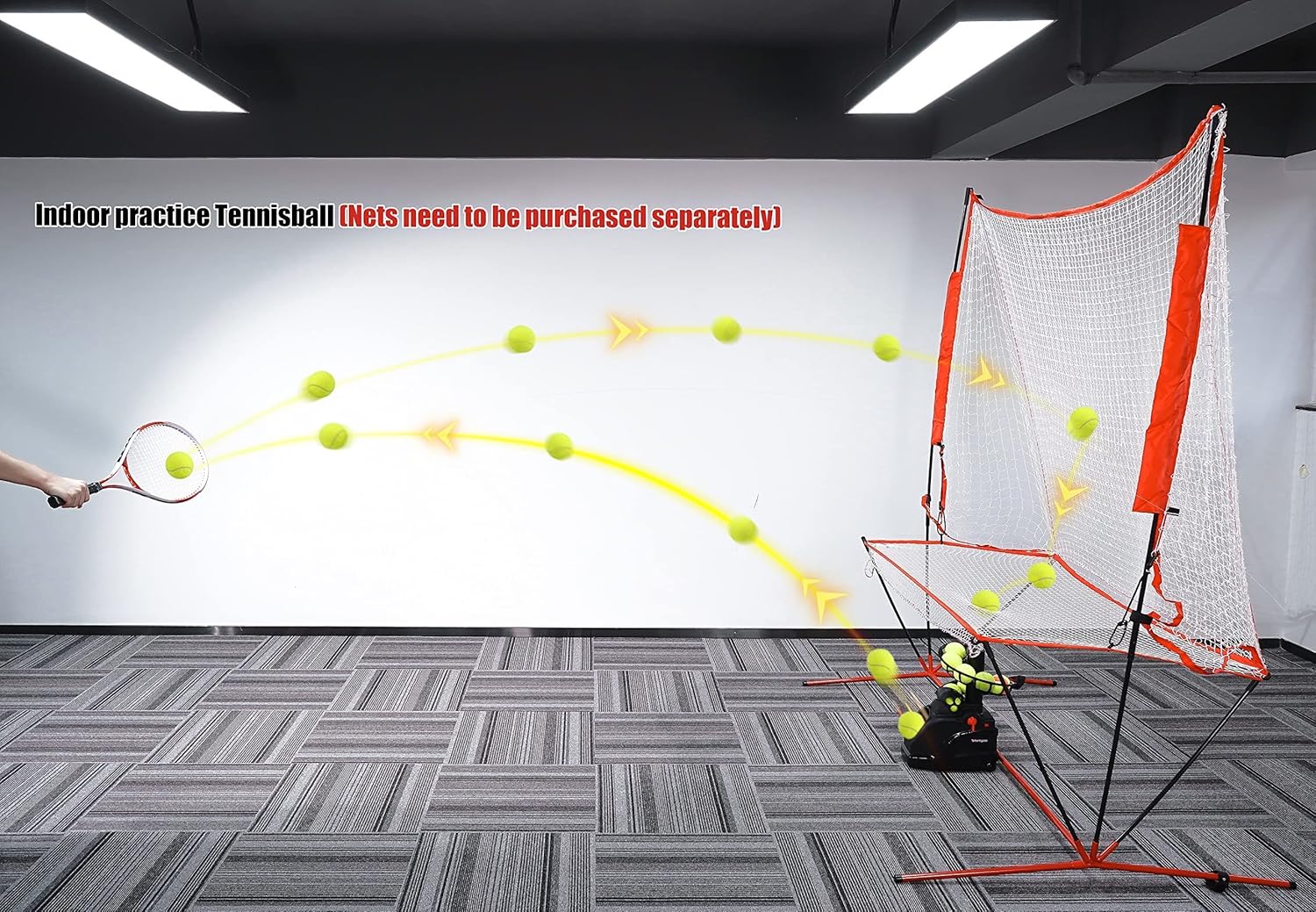Tennis Ballmaschinen (maximal10 Bälle) Automatische Tennisbälle Trainer für Selbsttraining,Anfänger/Zuhause/Gericht/Garage/Büro,AC&Batterie&USB-Kabel
