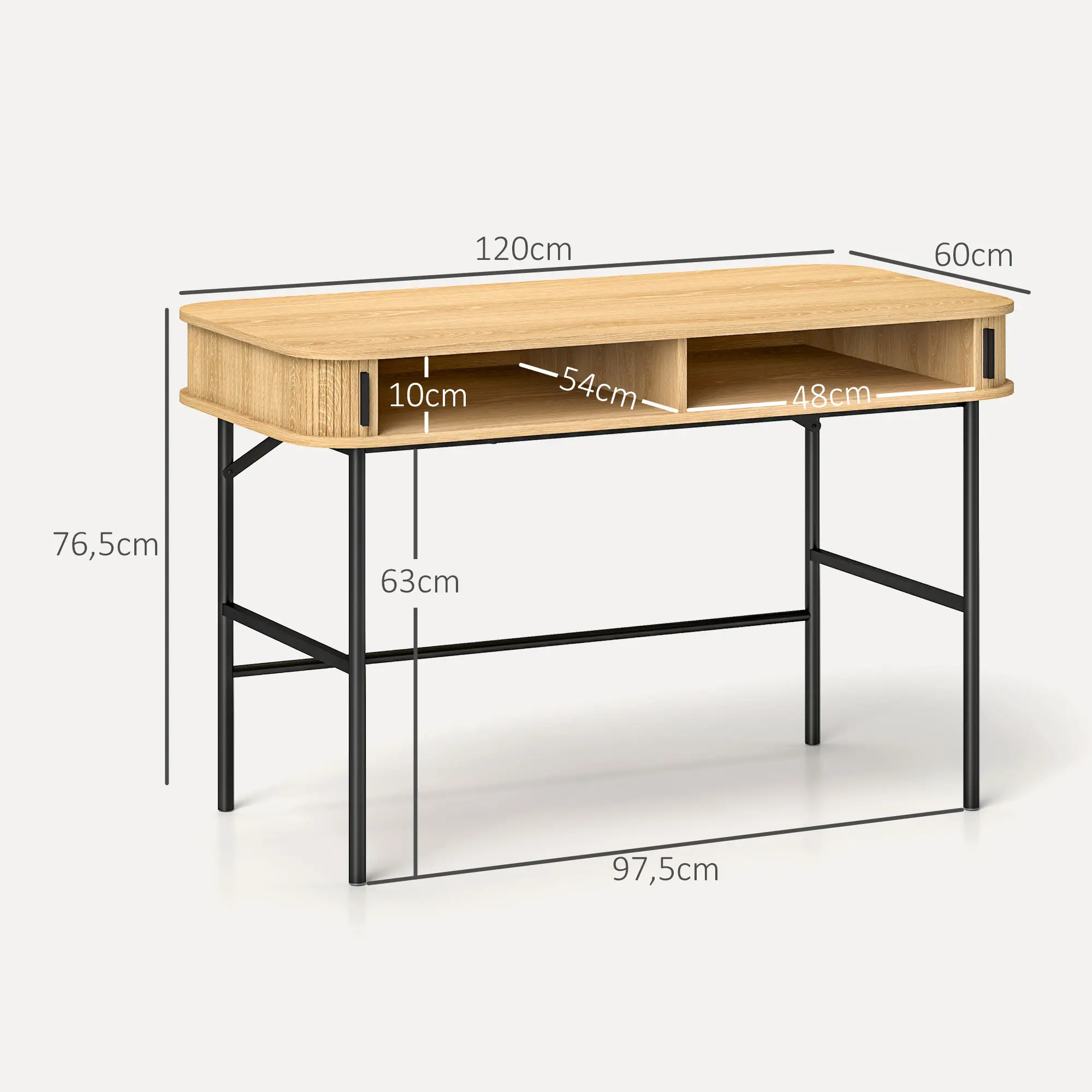 HOMCOM Schreibtisch mit Stauraum Lamellendekor Eiche