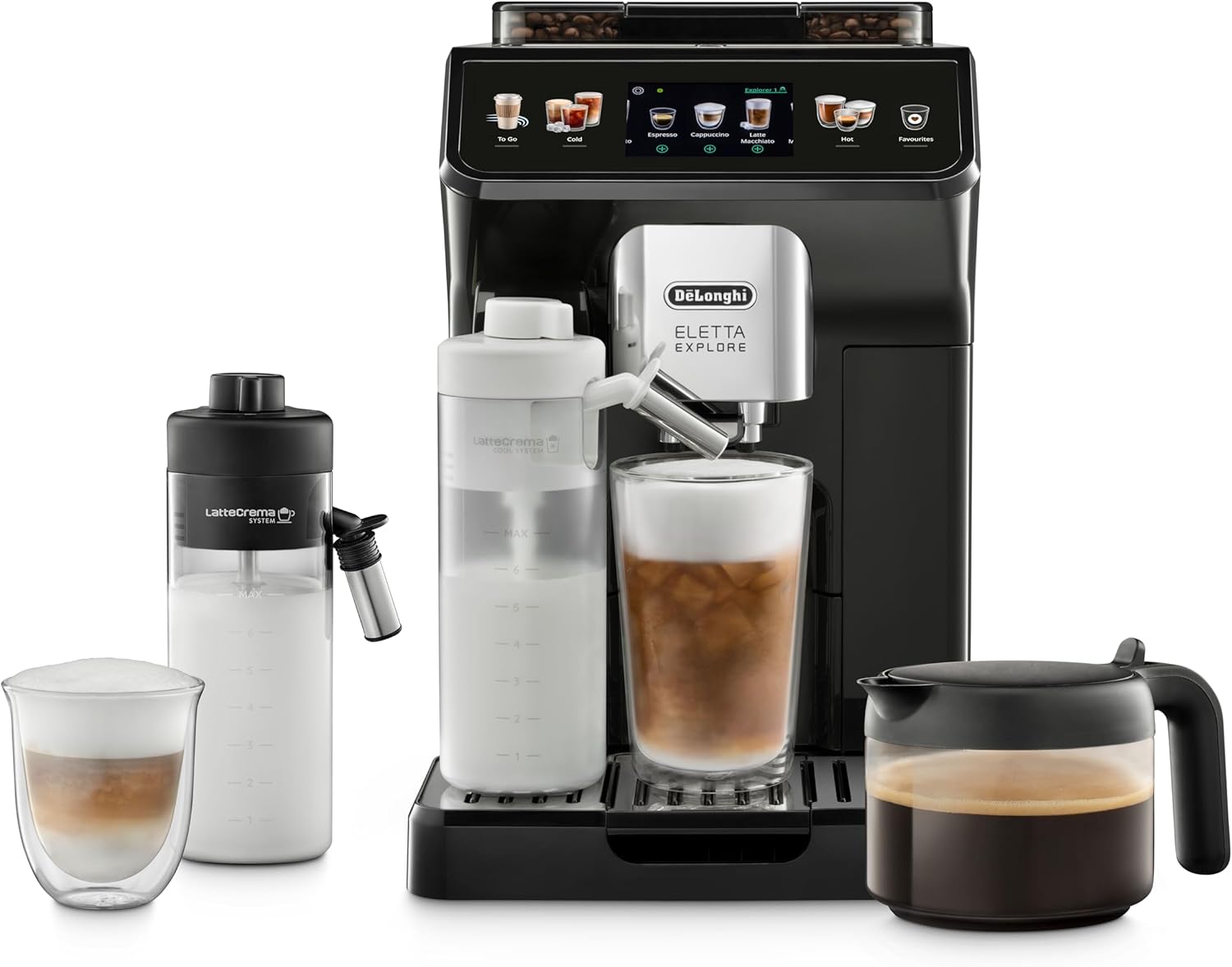 De’Longhi Eletta Explore - Perfetto Kaffeevollautomat mit LatteCrema-Milchaufschäumer, 40 Getränke auf Knopfdruck, farbiges Touch-Display, Dunkelgrau (ECAM452.57.G)