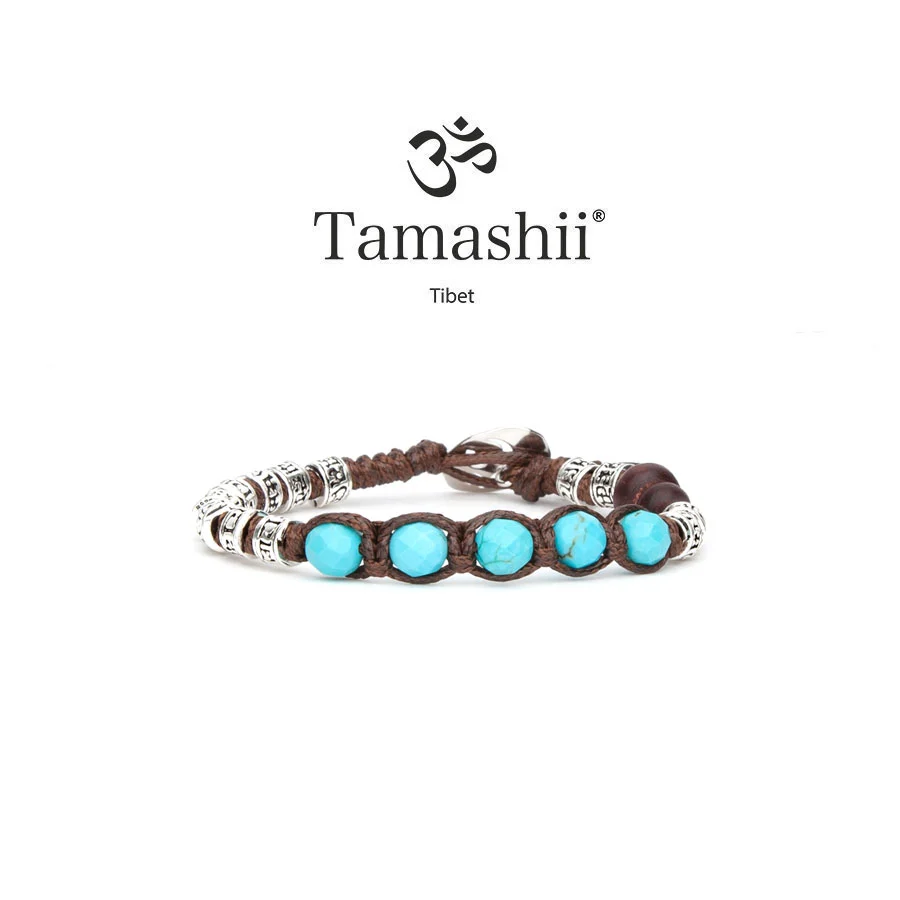 Bracciale Tamashii barilotti in argento e turchese sfaccettato BHS924-S4-7