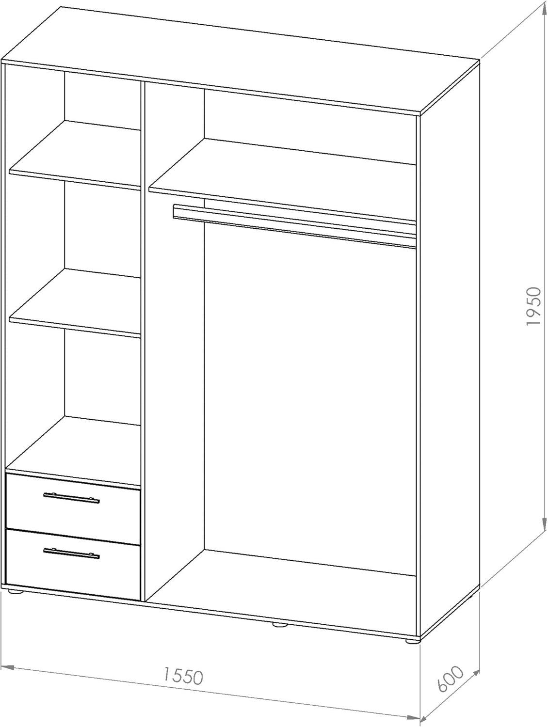 VALENCIA White Concrete Effect Wardrobe with 3 Doors Very Large Capacity Versatile with Hinged Doors for Your Bedroom, 155 x 195 x 60 cm, W x H x D