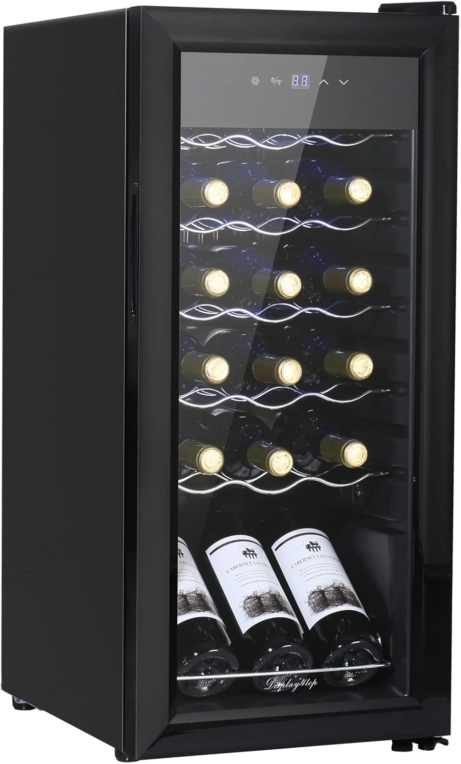 Display4top Wine and Beverage Wine Cooler for 18 Bottles, Tempered Glass Door, Chrome Drawer (53L)