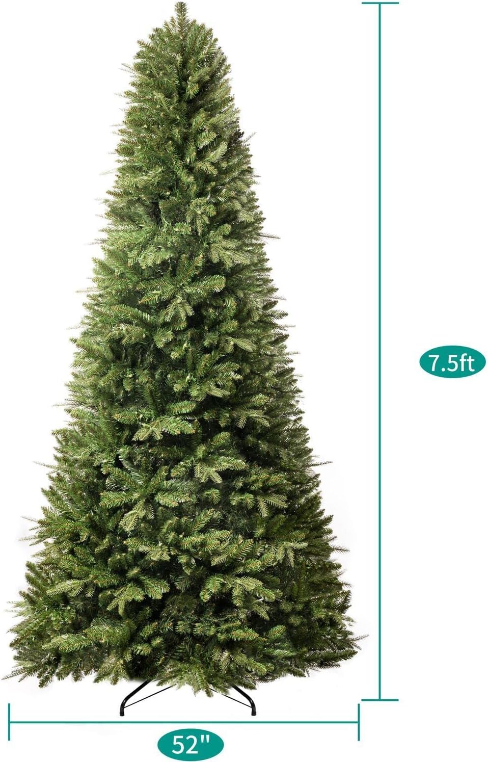 Naomi Home Traditional 7.5ft Prelit Artificial Christmas Tree with 1746 Branch Tips, 550 Warm Lights and Metal Stand, 52