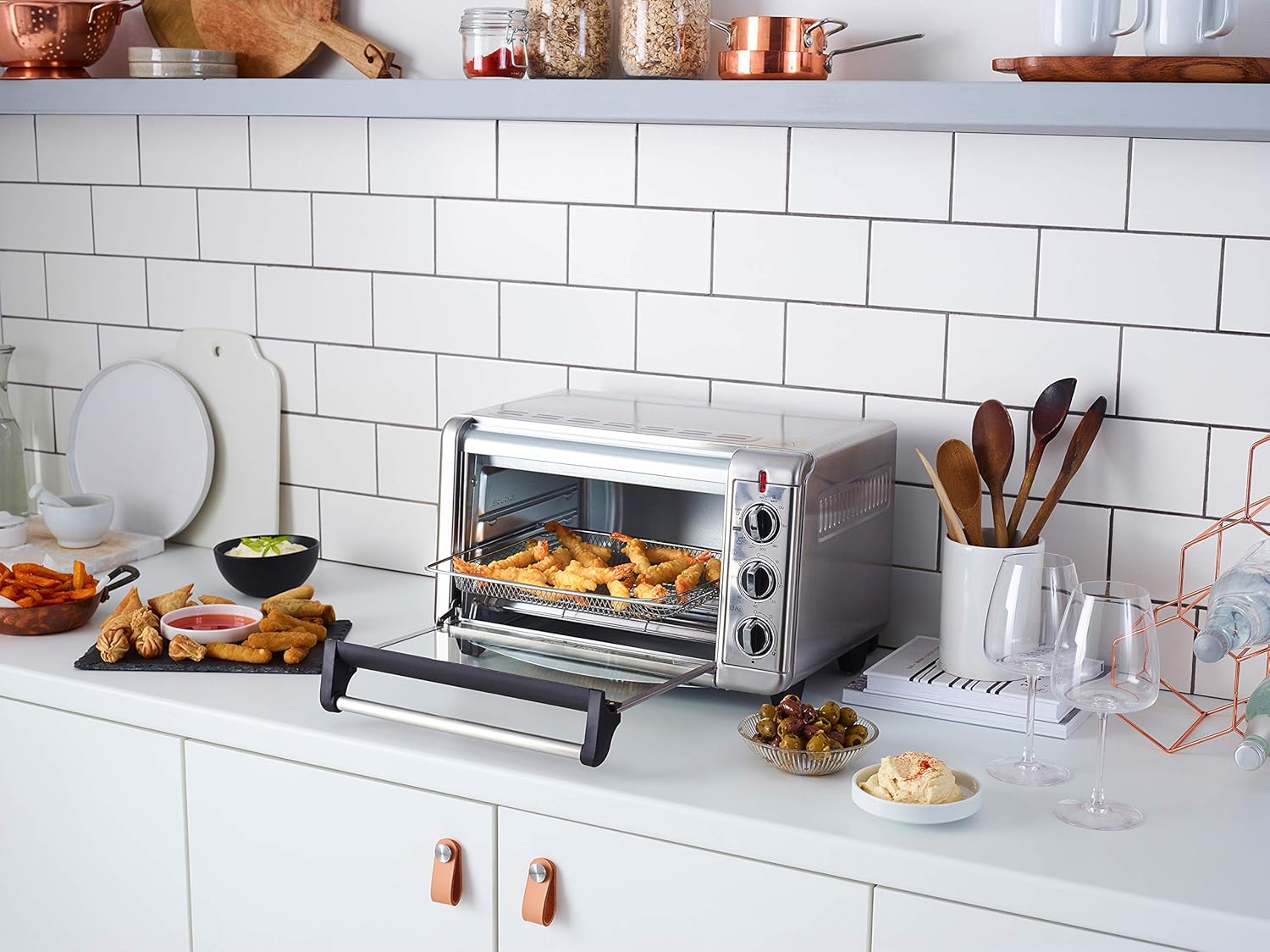 Russell Hobbs Backofen Airfryer [5-in-1: Heiluftfritteuse, Minibackofen, Grill, Toaster, Warmhaltefunktion] Express (20l, Pizza  30cm, inkl. Frittierkorb, Backblech&Grillrost) Umluft- Ofen 26680-56