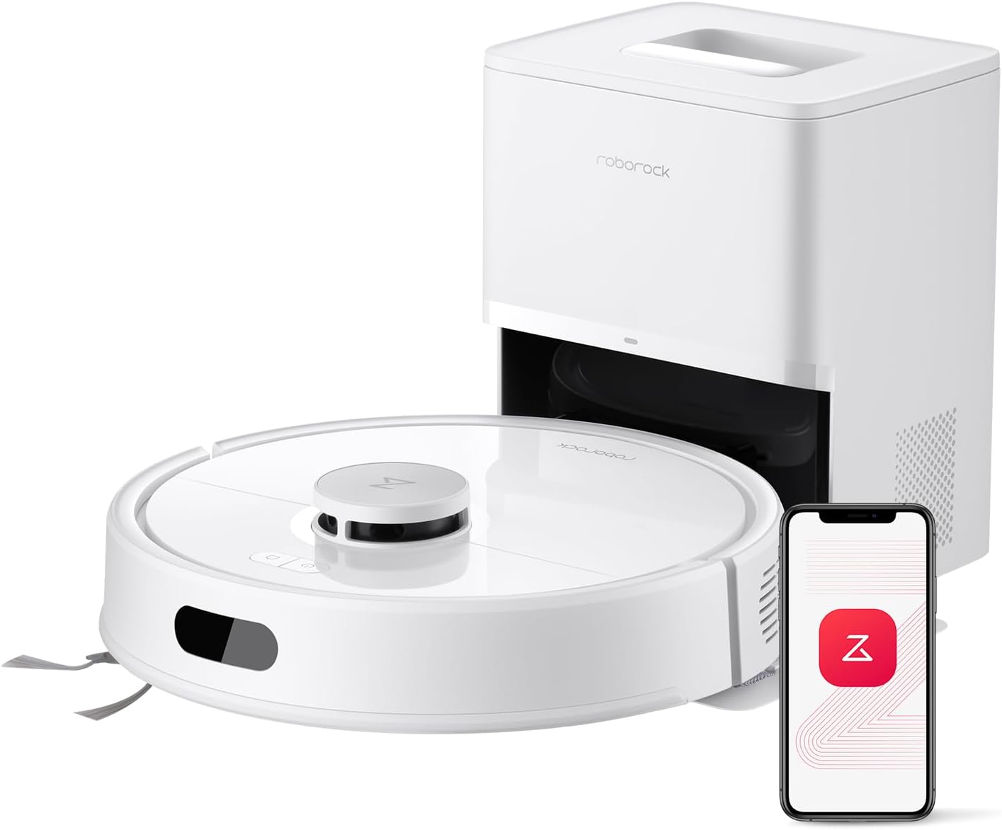 roborock Q7 L5+ Set Robot Aspirapolvere con Stazione Svuotamento Automatico, 8.000 Pa, Quantità d'acqua Regolabile per il Lavaggio, Doppio Anti-groviglio, Auto Boost sui Tappeti, Nero