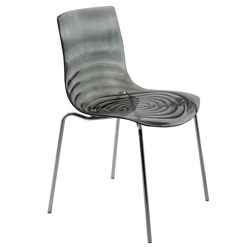 Acrylic Dining Chair with Chrome Legs Modern Accent Side Chair Water Ripple Design Seats