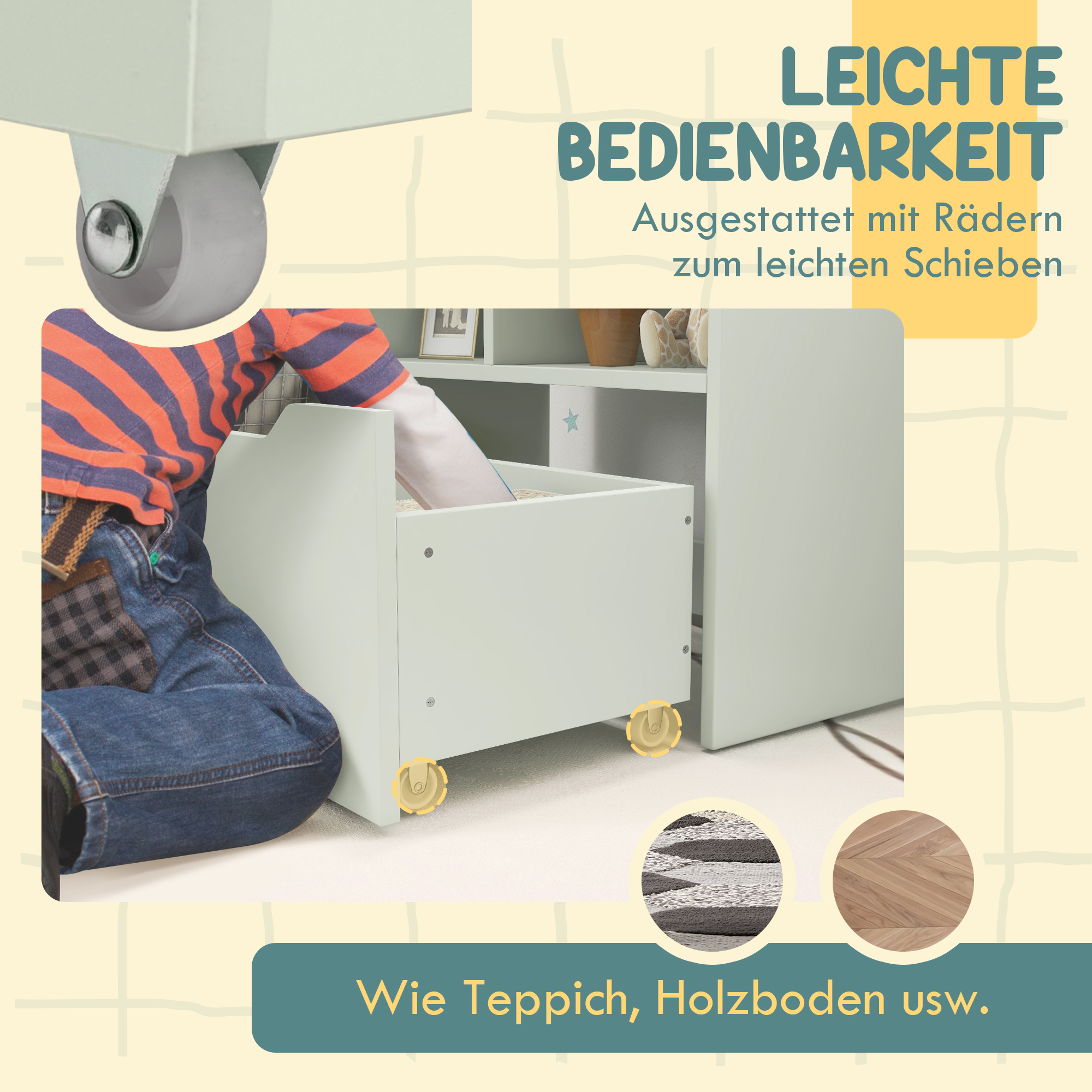 Kinderrek met Lade, Boekenrek met Vakken, 60 x 29,9 x 90 cm, Groen