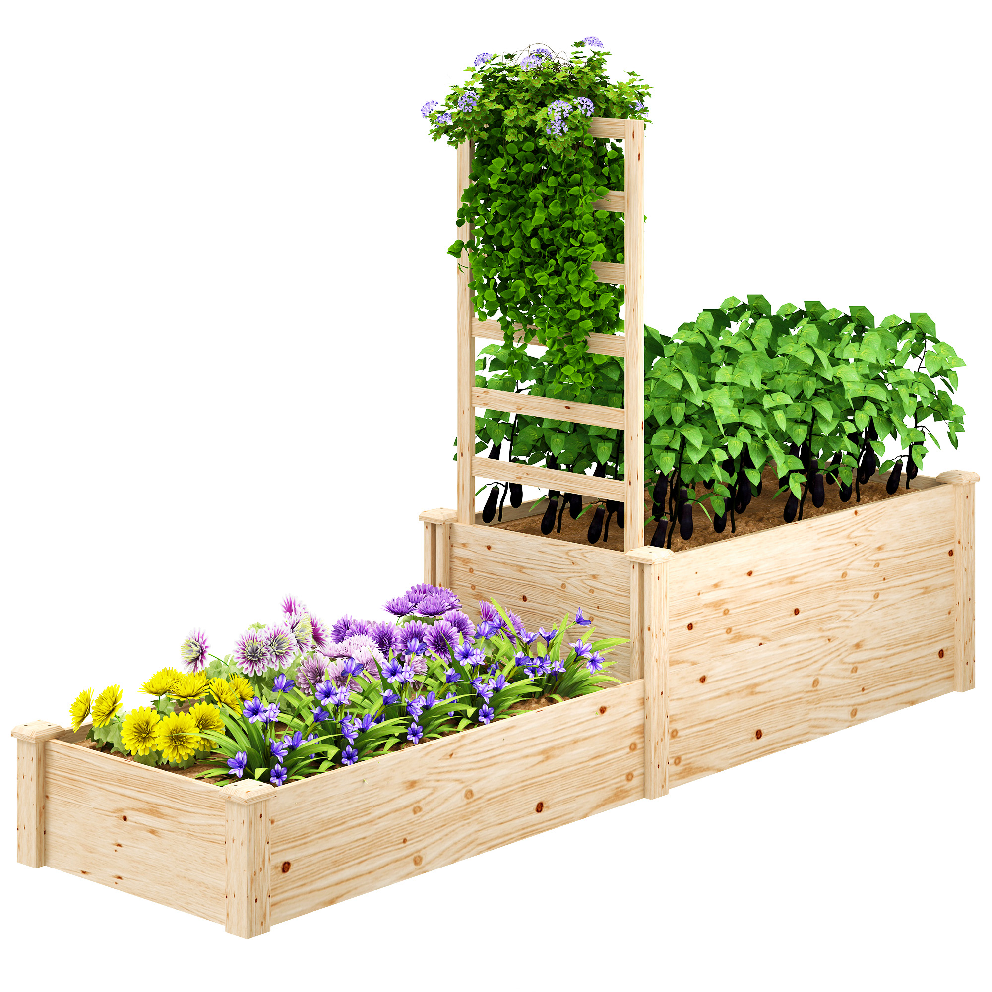 Outsunny Blumenkasten mit Gitter und offenem Boden, für Balkon Terrasse Terrasse, 222 x 63 x 132 cm, Naturholz