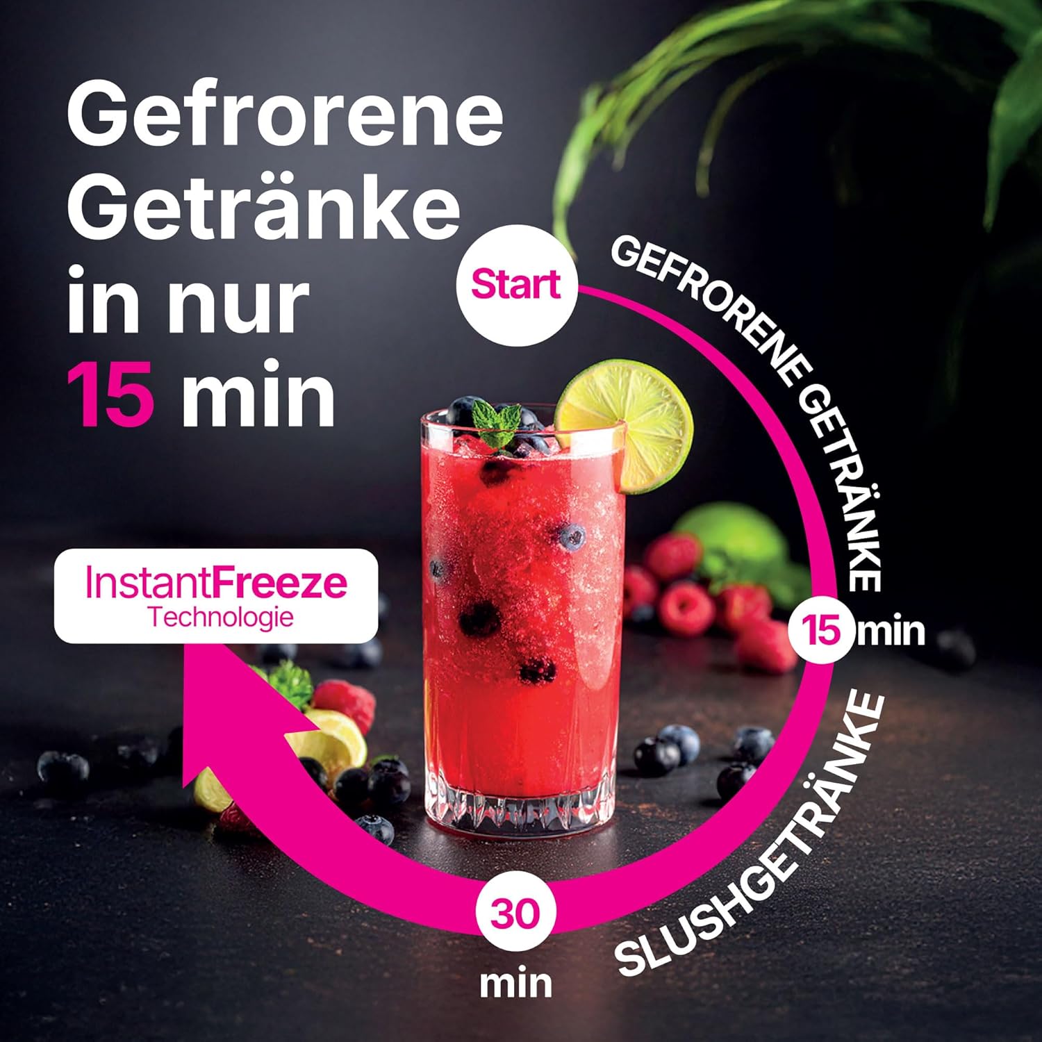Seeger SuperSlush, 2L 7-in-1 Slush Maschine für zu Hause, 7 Smarten Programma, Automatische Reinigung und InstantFreeze 15 min Technologie, Slushi, Eis-Cocktails, Frappé, Milchshakes, Schwarz