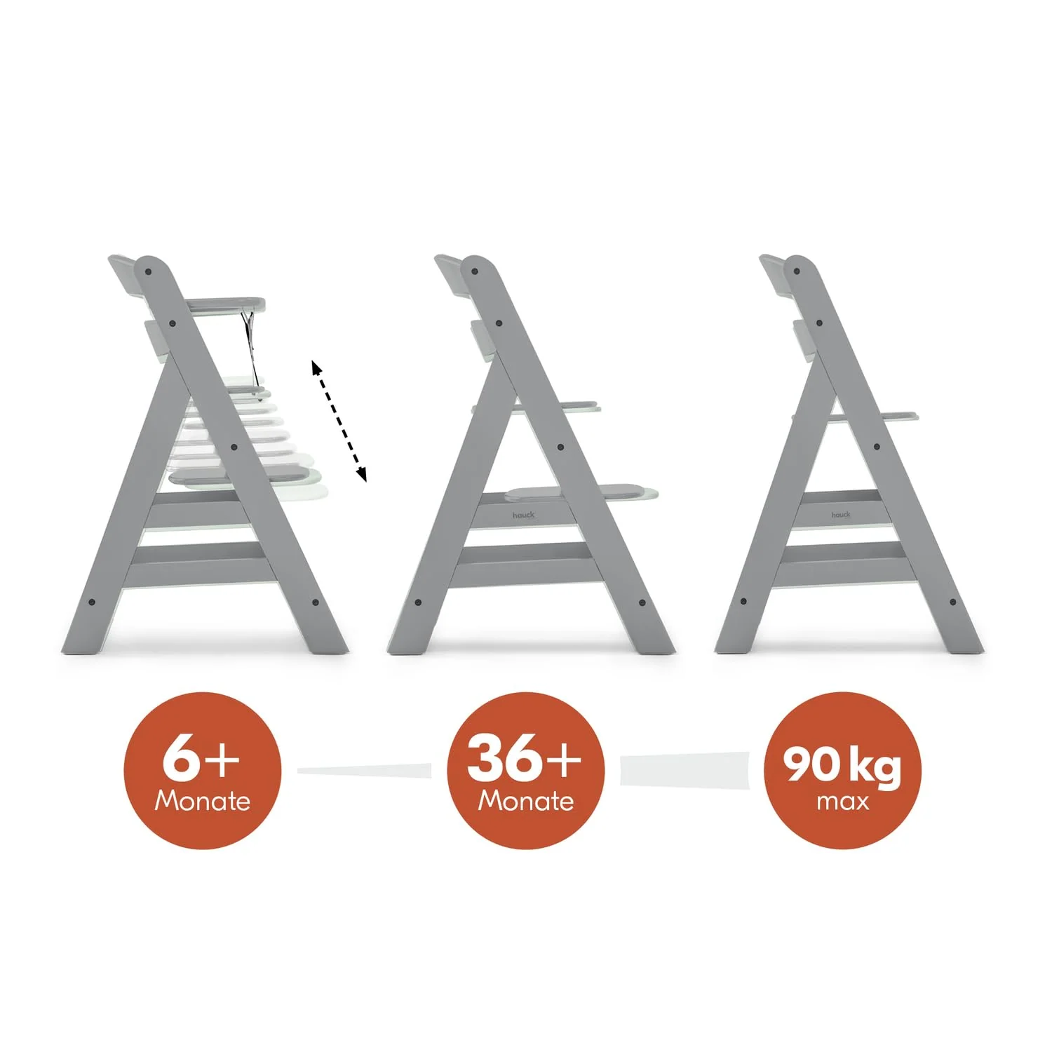 hauck Alpha Plus Hochstuhl aus Holz, mitwachsender Kinderhochstuhl mit 5-Punkt-Gurt und Schutzbügel