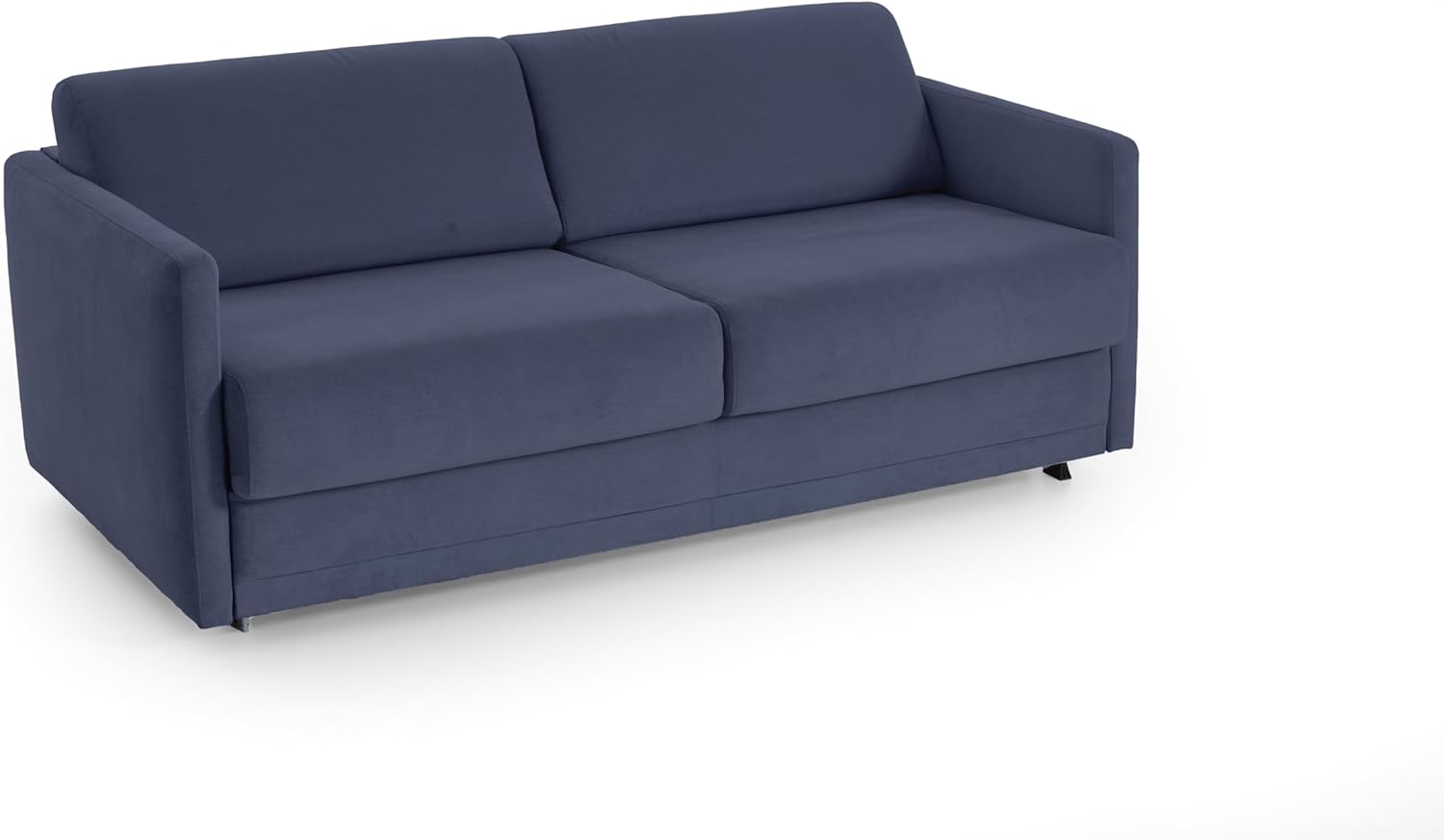 Atlantic Home Collection Divano letto Limone, imbottito di alta qualità, blu scuro, per dormire, con superficie di appoggio 140/200, 193 x 93 x 90 cm (larghezza x profondità x altezza)