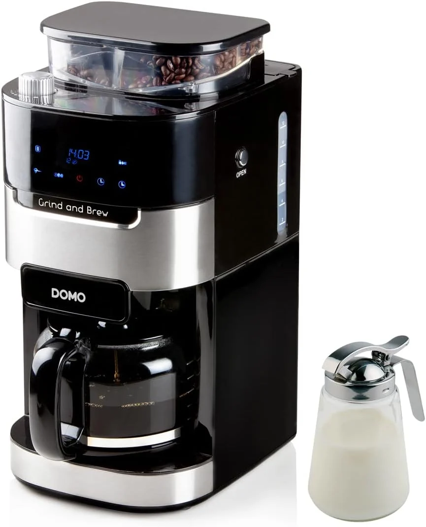 Domo Kaffeevollautomat für 12 Tassen mit Kegelmahlwerk für ganze Bohnen & Filterkaffee