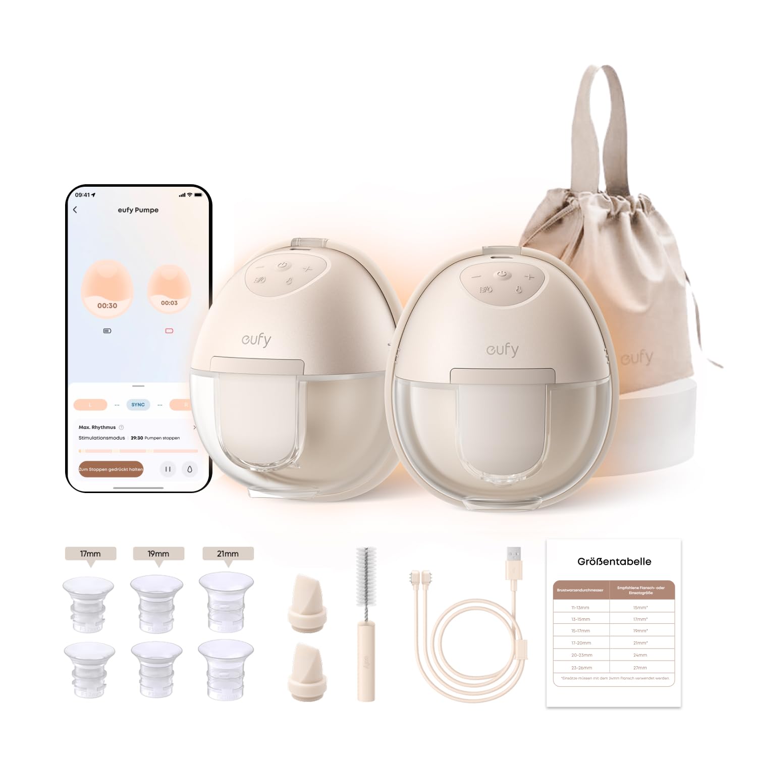 eufy Tragbare elektrische Milchpumpe S1 mit App Steuerung und Smart Rhythmus für unterwegs und Zuhause