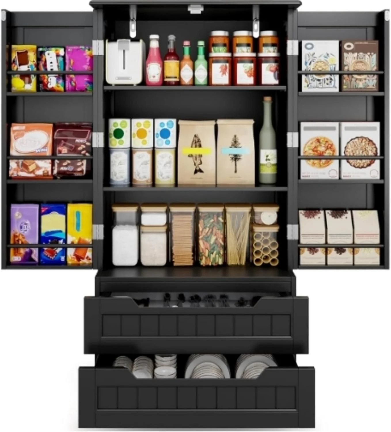 Gizoon Kitchen Pantry Storage Cabinet with Drawers Freestanding Bathroom Storage Cabinets with Doors and Shelves, 47