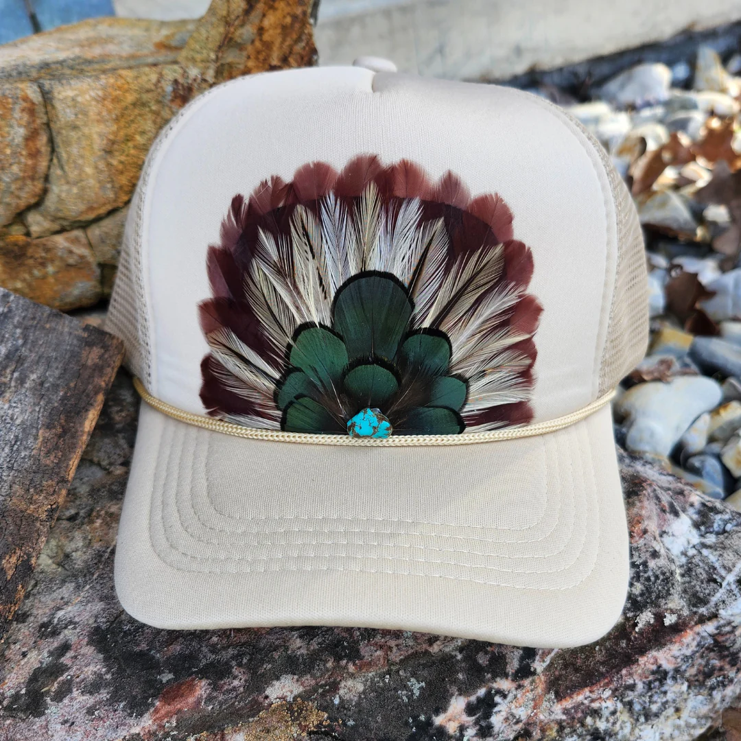 Western Feather Trucker Hat Retro Feather Crown Hat
