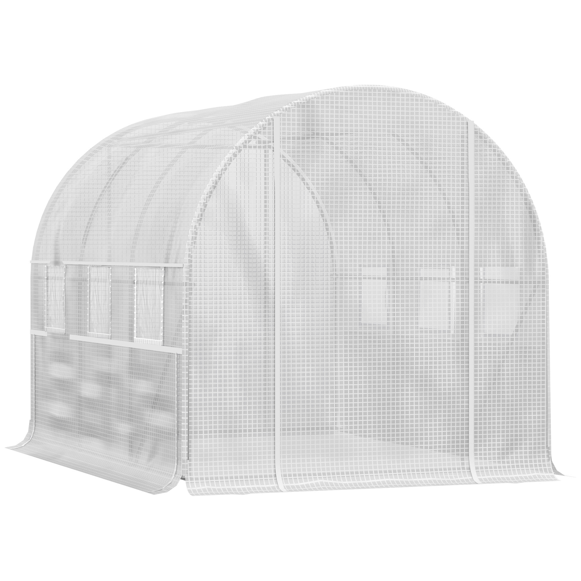 Outsunny Foliengewächshaus, 6 aufrollbare Fenster, Tür mit Reißverschluss, rostfreier Stahlrahmen, 2,95 x 2 x 2 m, Weiß