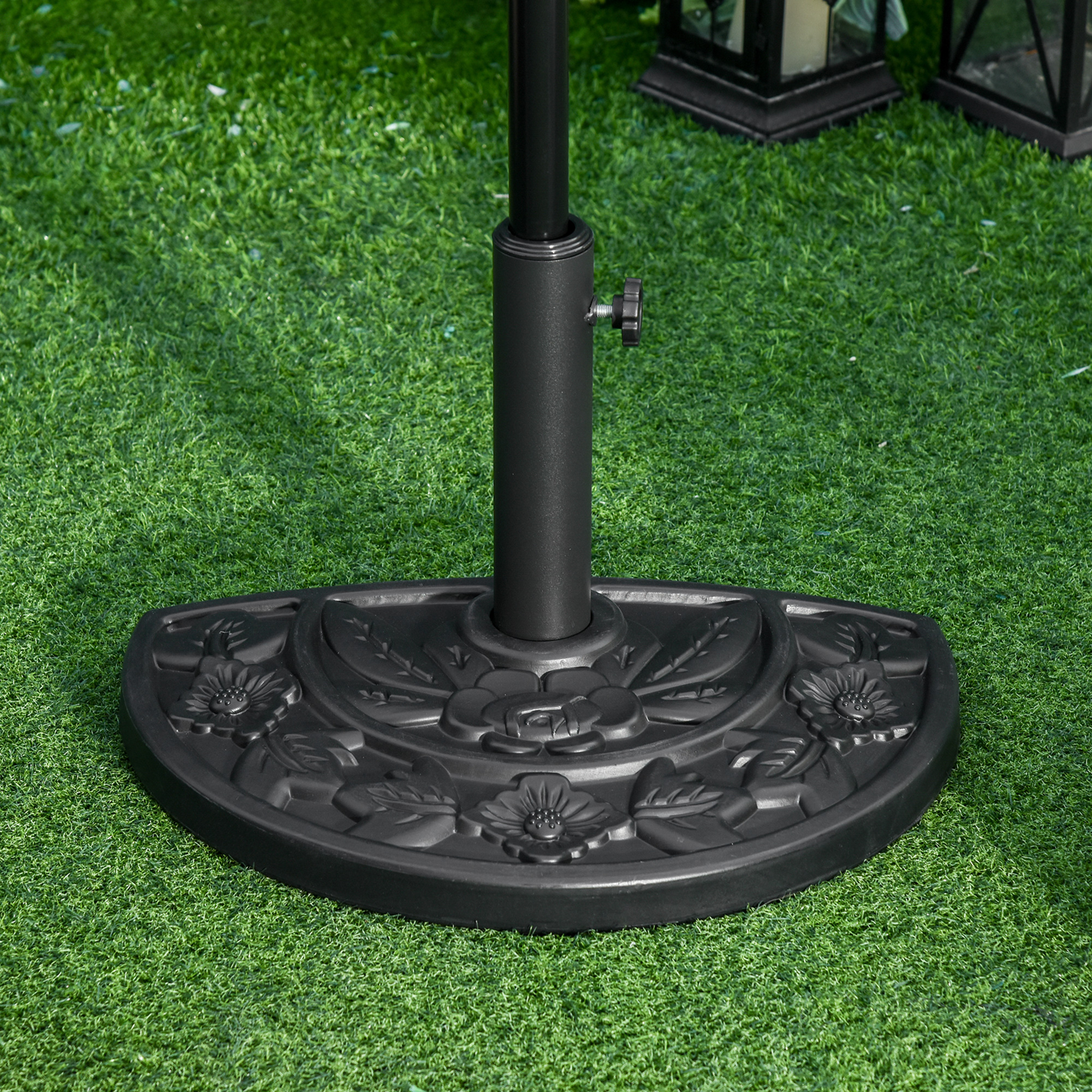 Outsunny Sonnenschirmständer, halbrund, 9 kg, Blumendesign, HDPE/Zement, für Schirmmasten Ø35/38/48 mm