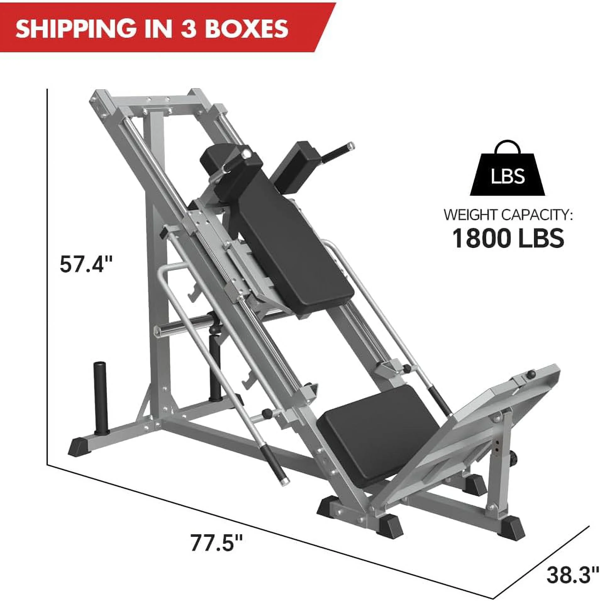 Leg Press Hack Squat Machine, attrezzo professionale regolabile per esercizi con cuscinetti lineari, per l'allenamento della forza della parte inferiore del corpo con contenitori per pesi per quadricipiti, muscoli posteriori della coscia, glutei, pol