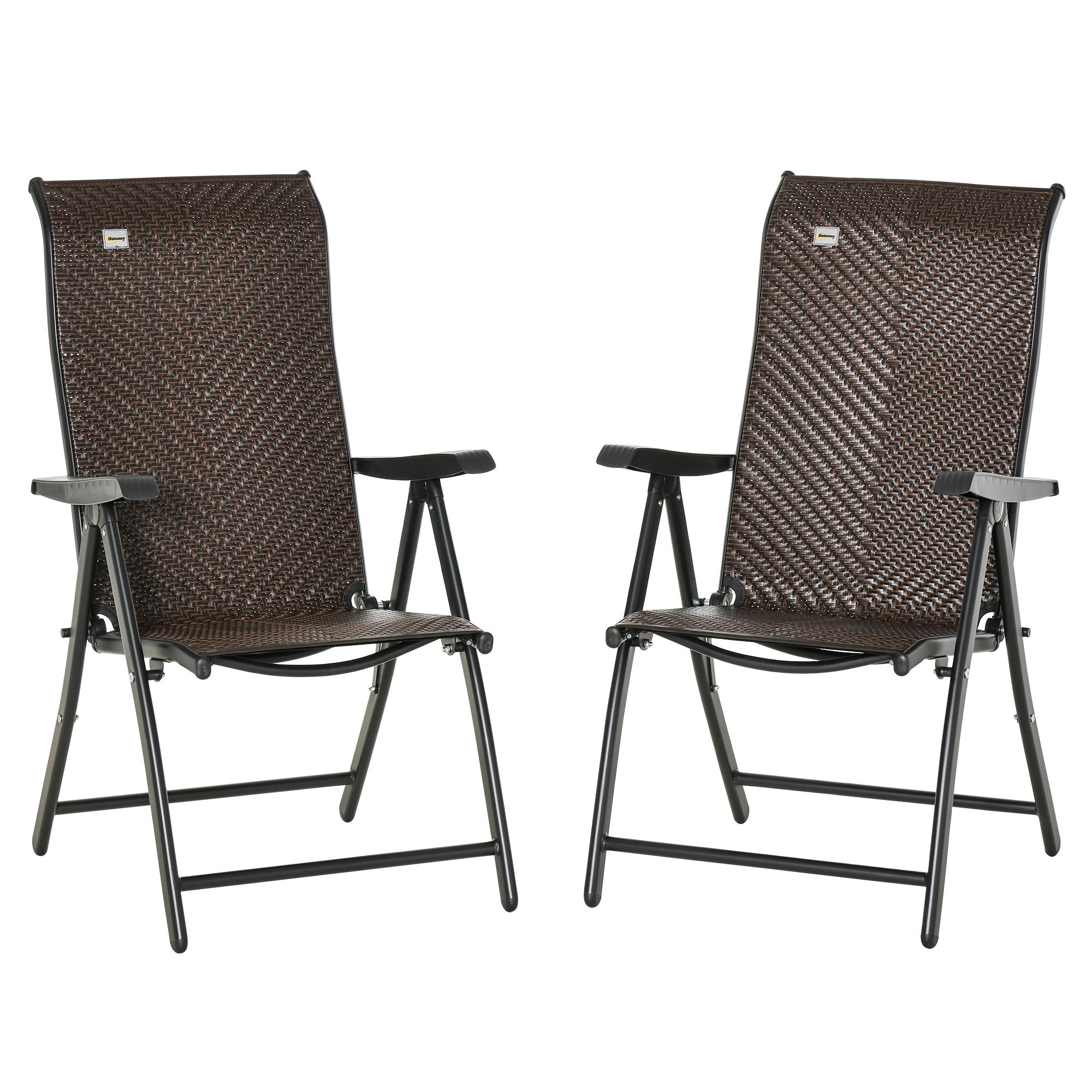 Outsunny Set mit 2 klappbaren Gartenstühlen aus PE-Rattan, 7-fach verstellbare Rückenlehne, 71x58x111cm