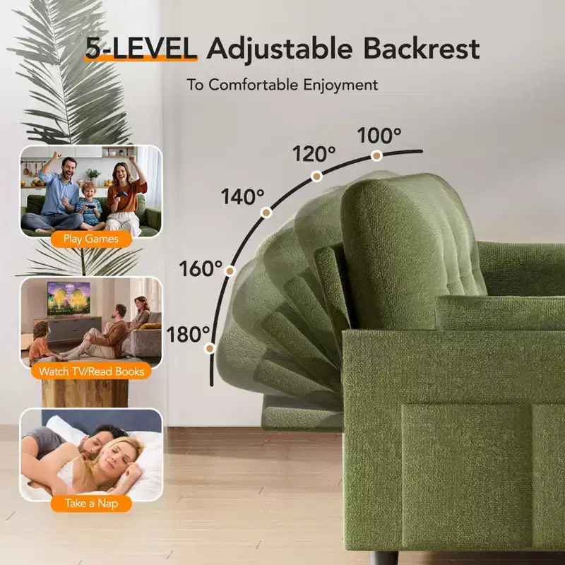 Chenille Sleeper Sofa Bed, Convertible Couch with Pull-Out Bed for Living Room