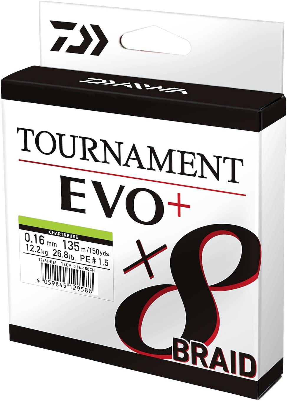 Daiwa Tournament x8 Braid EVO+, 2700m, Chartreuse, Geflochtene Angelschnur