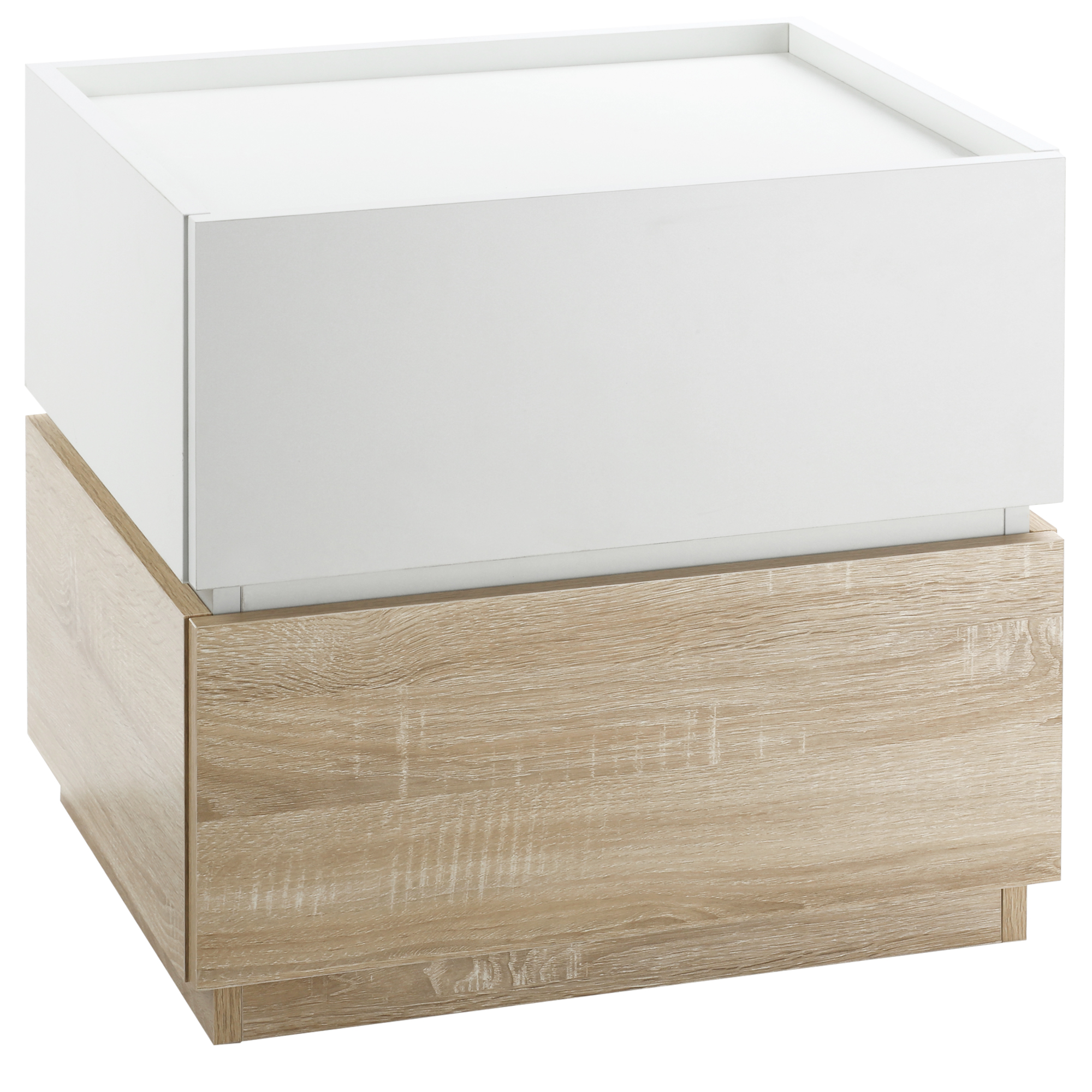 HOMCOM Nachttisch mit Schublade Nachtschrank stapelbar Schubladenschrank Schlafzimmer Nachtkommode Spanplatte Weiß+Natur 50 x 40 x 47,5 cm