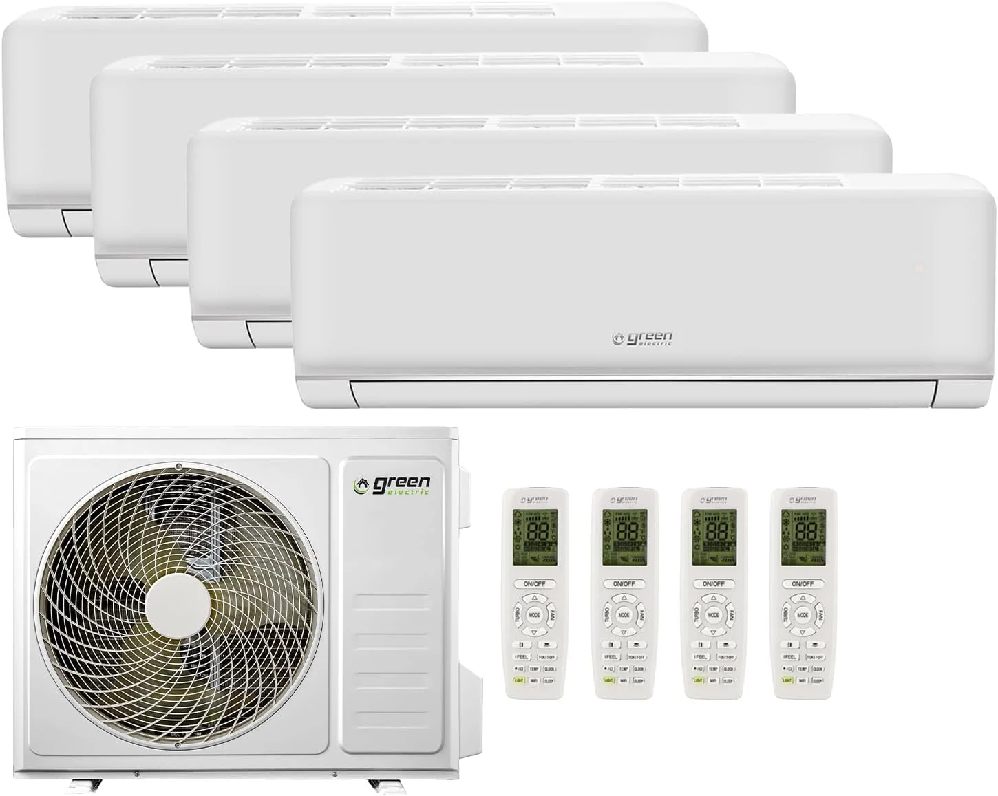 GREEN ELECTRIC Split-Klimaanlage, Weiß, Plus Klimaanlage Quadri Split 9000+9000+9000+18000 BTU, Wi-Fi R32, Energieeffizienz A++/A+